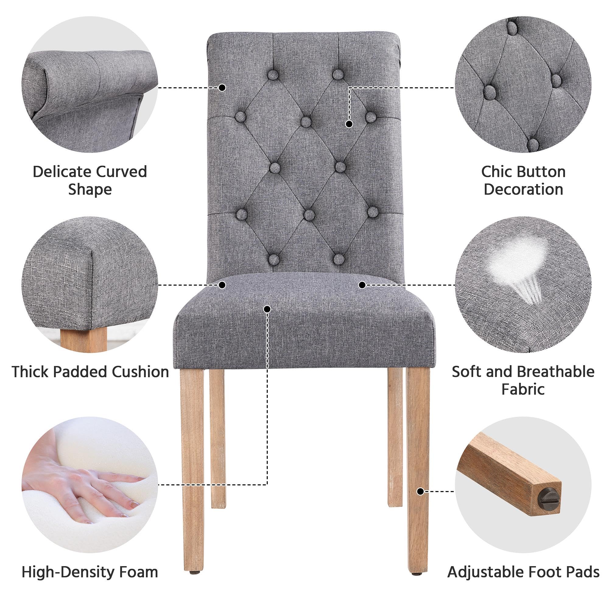 Yaheetech Set of 2 Dark Gray Fabric Upholstered Dining Chairs - Button Tufted High Back Kitchen Chairs with Solid Wood Legs for Home, Restaurant & Dining Room | Perfect for Modern Kitchens, Cozy Breakfast Nooks & Elegant Dining Spaces