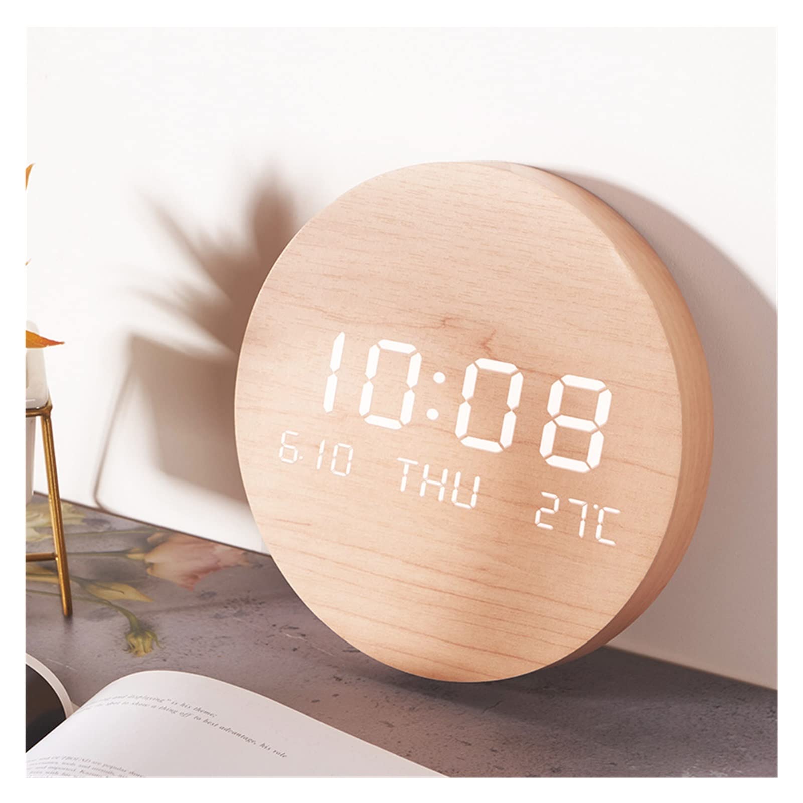 Lifbeautiful YQCSLS LED Wall Clock - Silent Non-Ticking, Nordic Style Modern Wall Watch for Bedroom, Living Room & Home Decor (Wood Color) - Perfect for Minimalist Interiors & Office Spaces