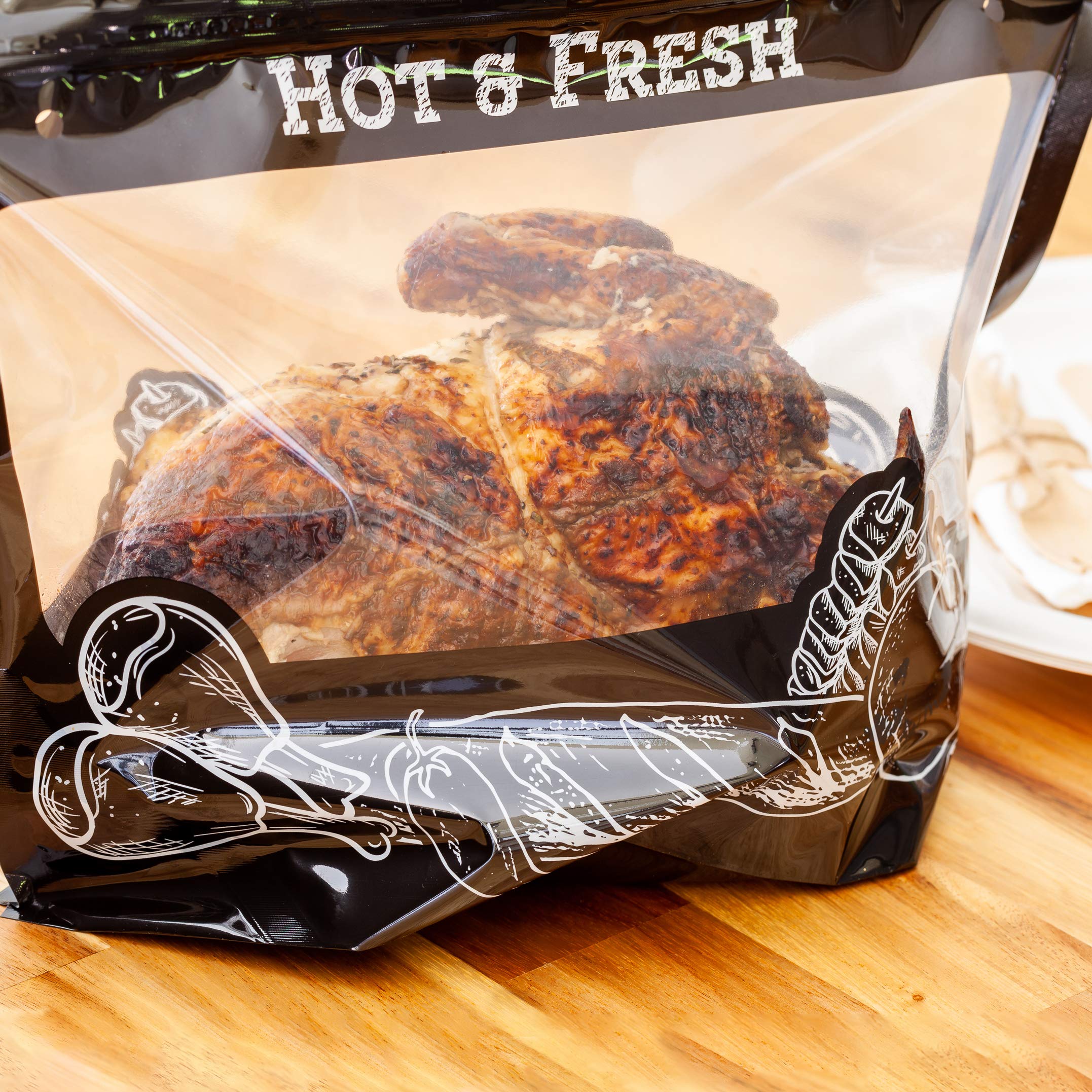 100 Pack Black Insulated Food Delivery Bags with Clear Window & Zipper - 12.7 x 5.7 x 10.4 Inch Hot Bags for Restaurants, Takeout & Catering - Perfect for Rotisserie Chicken, Pizza & Meal Delivery Services