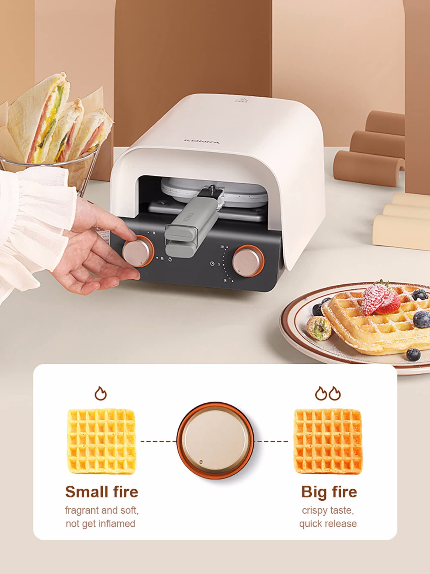 Italian Waffle Maker & Sandwich Press with Removable Non-Stick Plates - Easy to Clean & Use for Breakfast, Brunch, and Family Gatherings