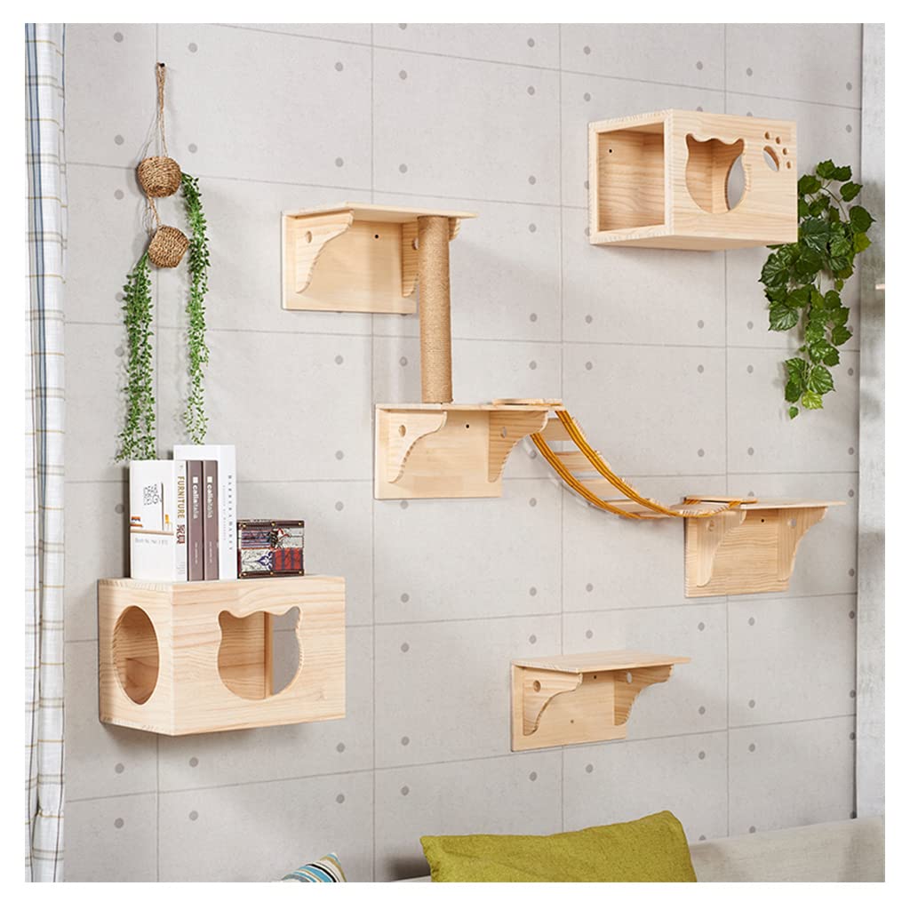 Premium Wall-Mounted Solid Wood Cat Climbing Shelf with Space Capsule - Multi-Level Cat Tree, Scratching Post, Jumping Platform & Cozy Cat House - Wall Furniture Set for Indoor Cats - Perfect for Small Spaces & Cat Play Areas