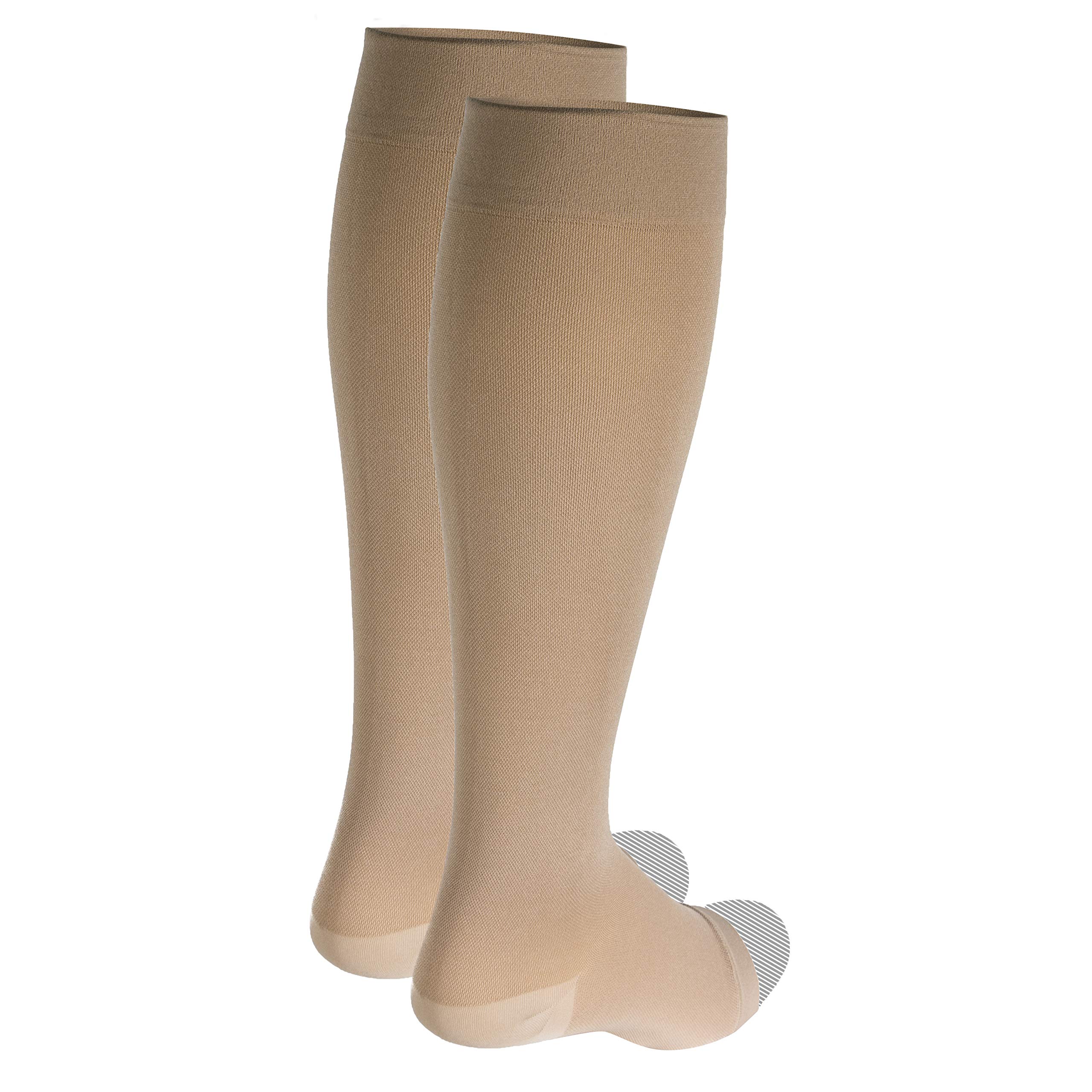Truform 18 mmHg Knee High Open Toe Compression Stockings for Men & Women - Medium Beige - Ideal for Post-Surgery Recovery, Varicose Veins & Travel Comfort