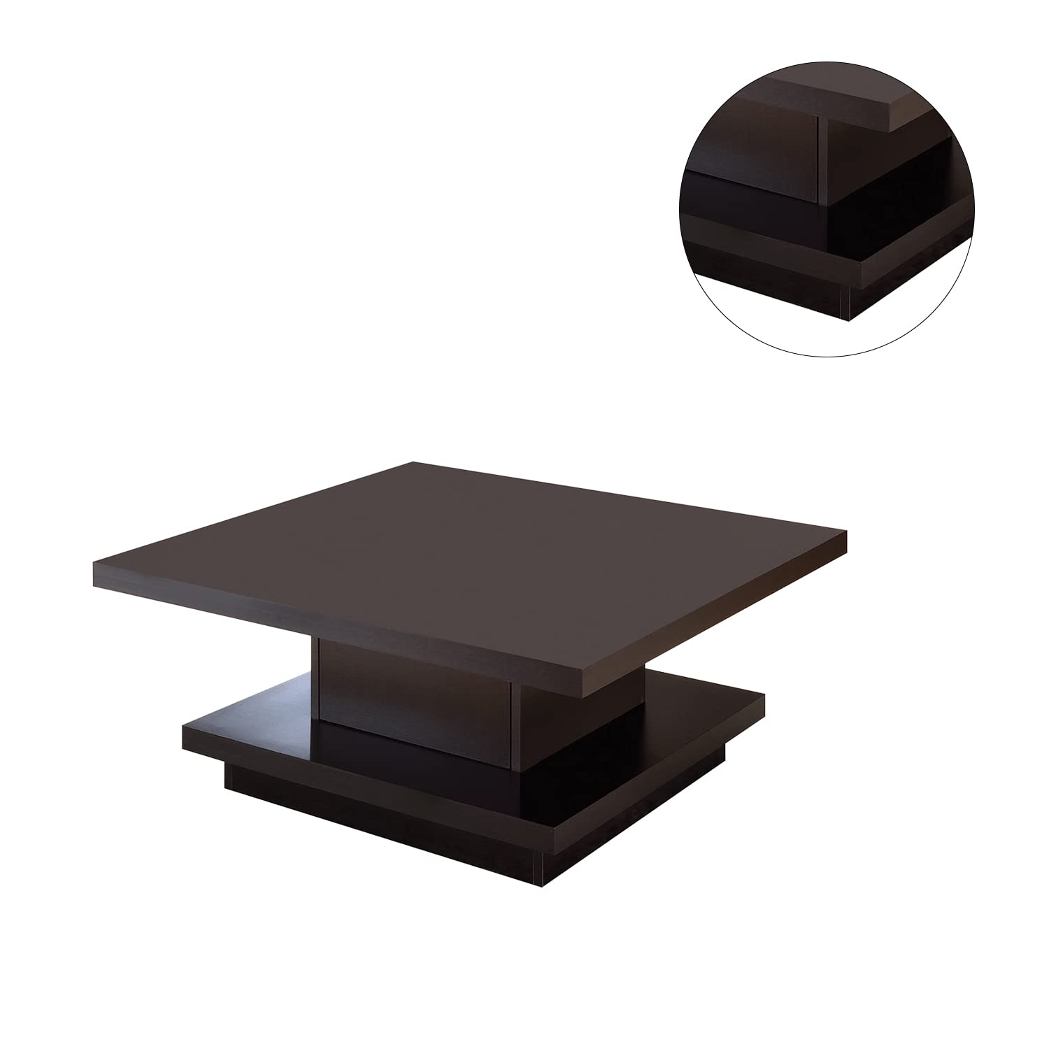 Modern Square Coffee Table with Pedestal Base in Cappuccino Finish - Perfect for Living Room, Lounge, or Office Decor