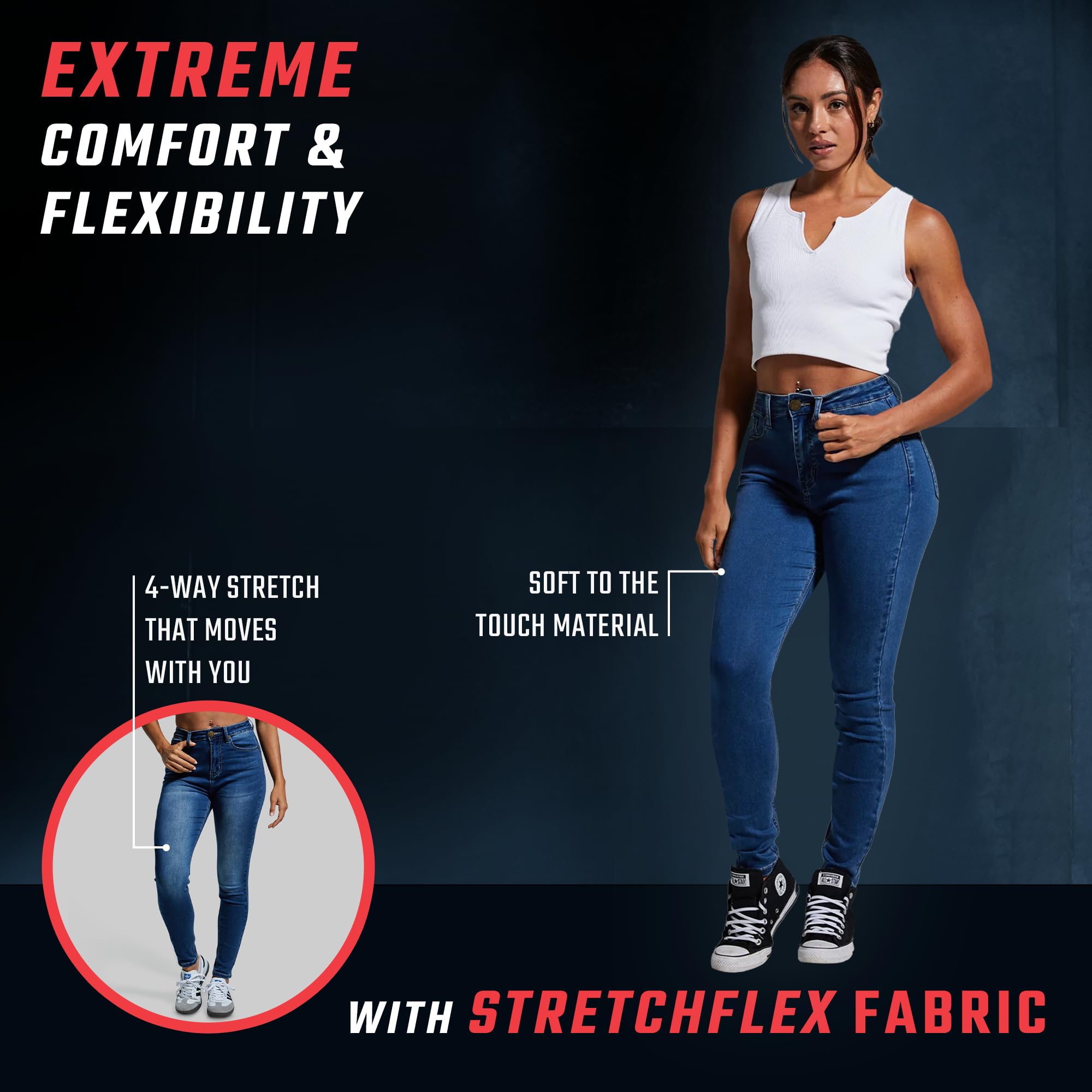 Born Primitive Women's Flex Stretchy Skinny Jeans - Comfortable Jeggings for Yoga, Workout & Everyday Wear