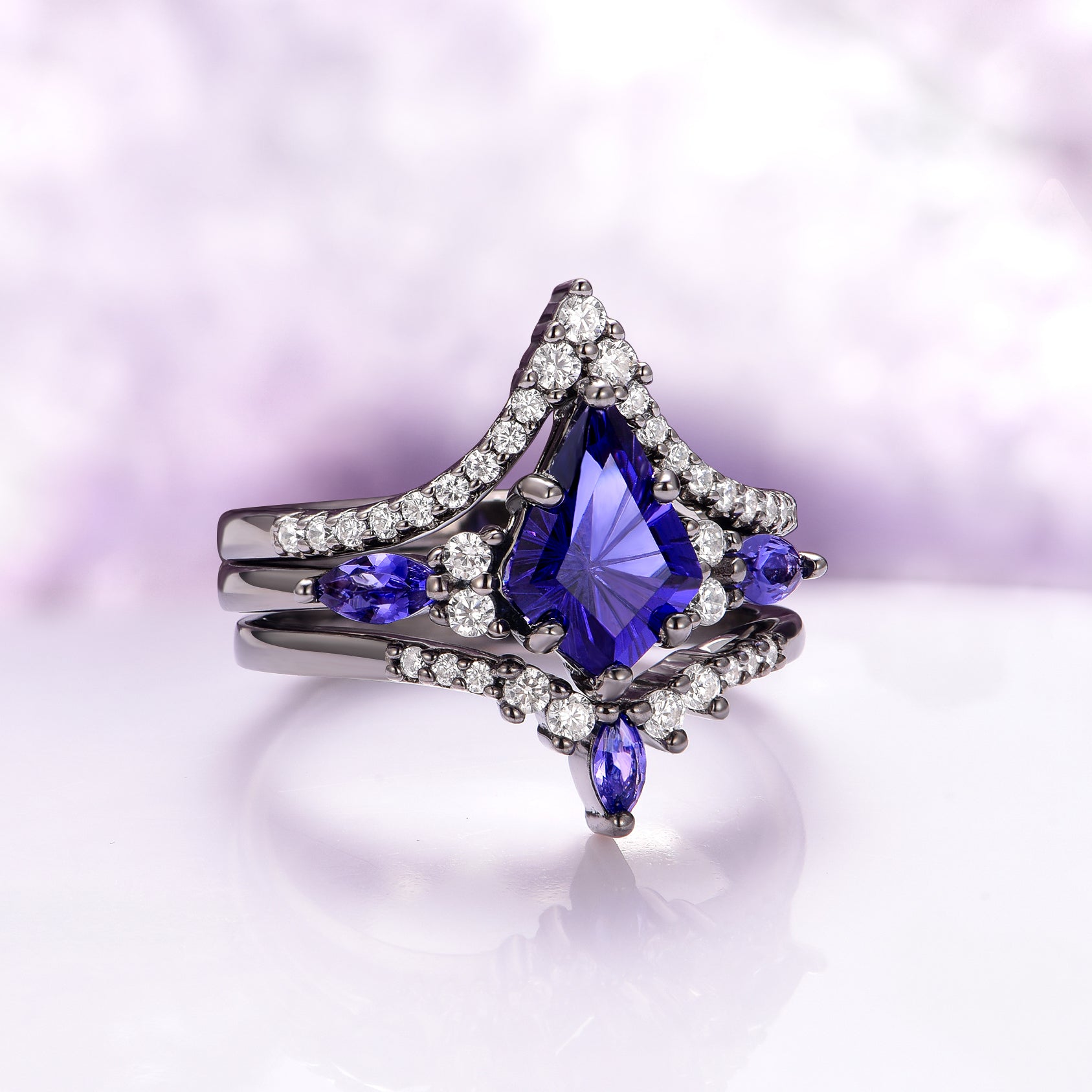 Skye Kite™ Cornflower Blue Sapphire Ring Set in Black Ruthenium - Elegant Jewelry for Women, Wedding, Anniversary & Special Occasion Gifts