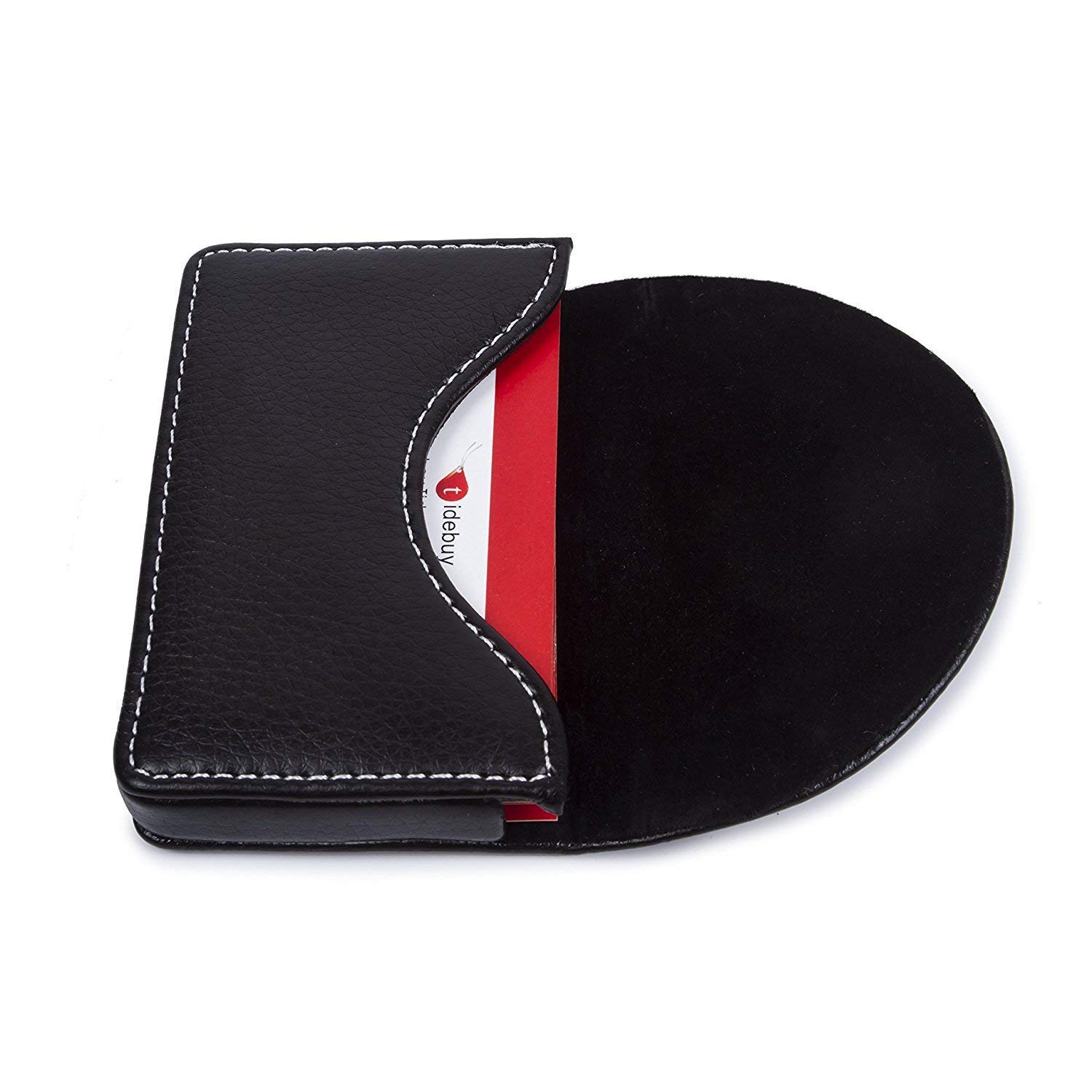 Premium Leather Business Card Holder for Men & Women - Slim RFID Blocking Name Card Case with Magnetic Closure - Stylish Credit Card Wallet for Professional Networking & Business Meetings (Black)