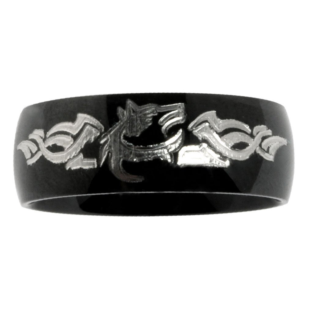 Personalized Laser Engraved Tungsten Ring for Men - Wolf Design TCR238 - Durable Wedding Band, Anniversary Gift & Everyday Fashion Jewelry for Outdoor Enthusiasts
