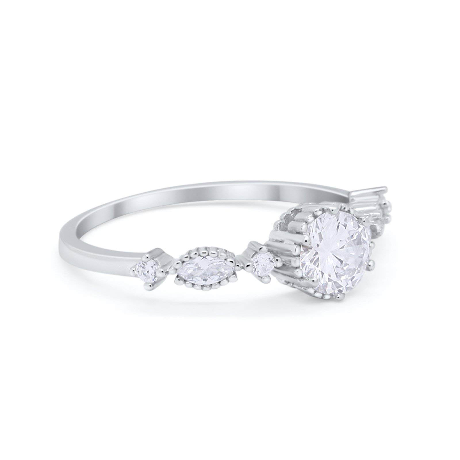 Blue Apple Co. Art Deco Style Petite Dainty Wedding Band Ring - Round Cubic Zirconia Stone in 925 Sterling Silver - Perfect for Engagement, Anniversary & Bridal Jewelry Gifts