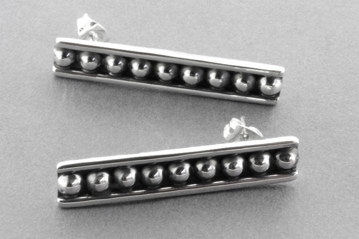 Long Rectangle and Ball Drop Stud Earrings - Sterling Silver Jewelry for Women - Perfect for Parties, Weddings & Everyday Wear