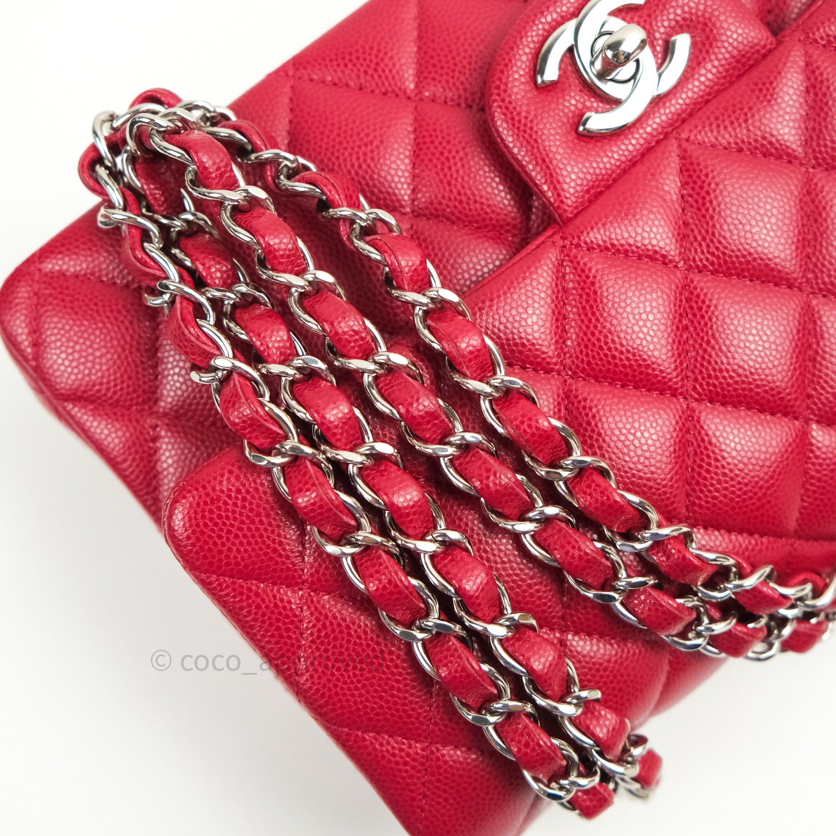 Chanel Classic Medium Double Flap Bag in Red Caviar Leather with Silver Hardware - Perfect for Work, Evening Events & Luxury Fashion Accessories