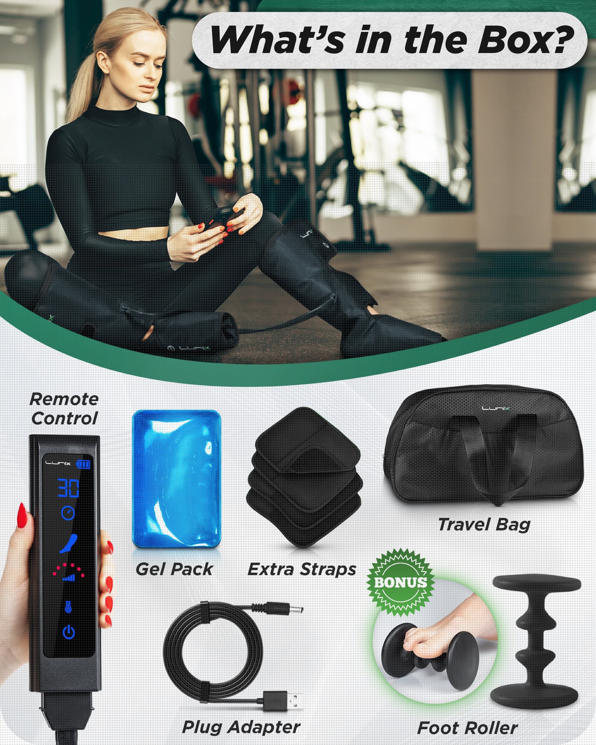 LX1 Foot and Calf Compression Massager for Pain Relief - Black - Ideal for Athletes, Office Workers & Travelers to Improve Circulation & Reduce Swelling