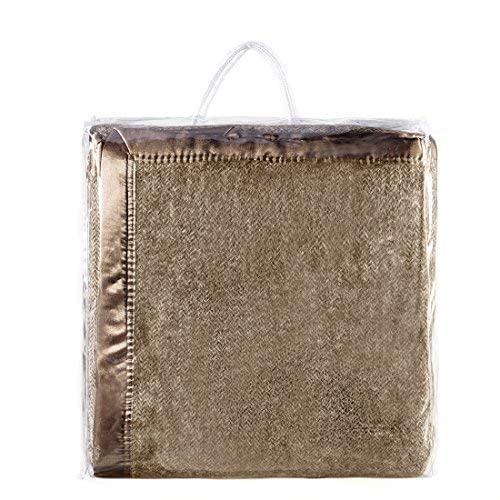 Premium Wool Throw Blanket by Spencer & Whitney - Brown Herringbone Pattern, Large Queen Size Bed Blanket for Cozy Living Room, Sofa & Winter Warmth