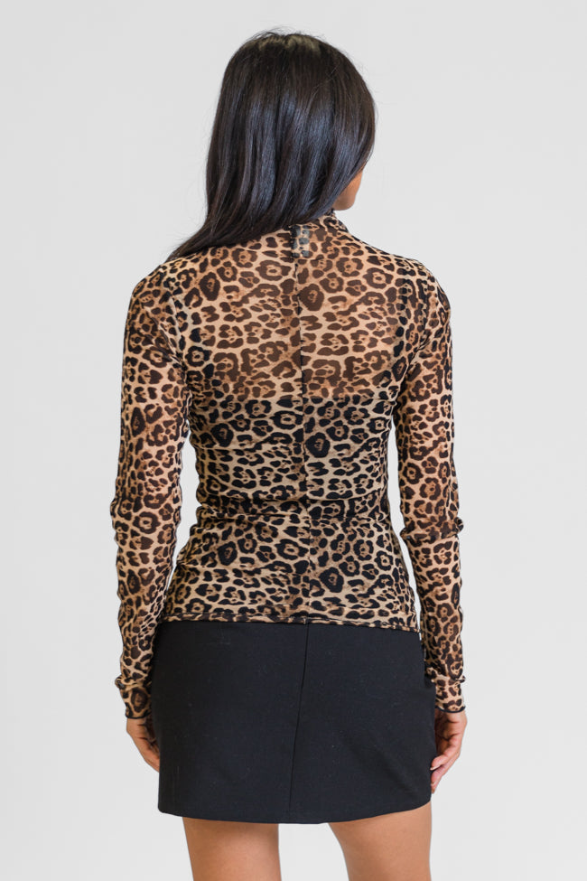 Never Stray Leopard Print Sheer Mock Neck Blouse - Women's Fashion Tops for Party, Night Out & Casual Wear