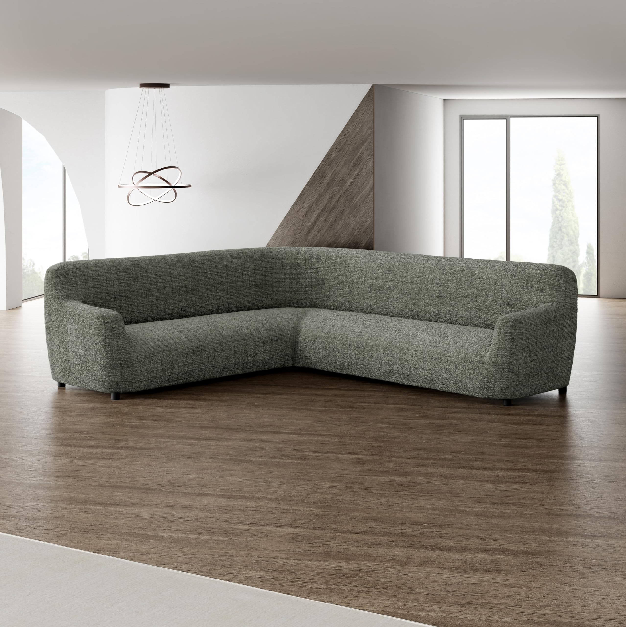 PAULATO BY GA.I.CO. Extra Large L-Shaped Corner Sectional Couch Cover - Washable Microfiber Sofa Slipcover - 1-Piece Form Fit Protector in Mossy Grey Print | Perfect for Living Room, Family Room & Home Theater Furniture Protection
