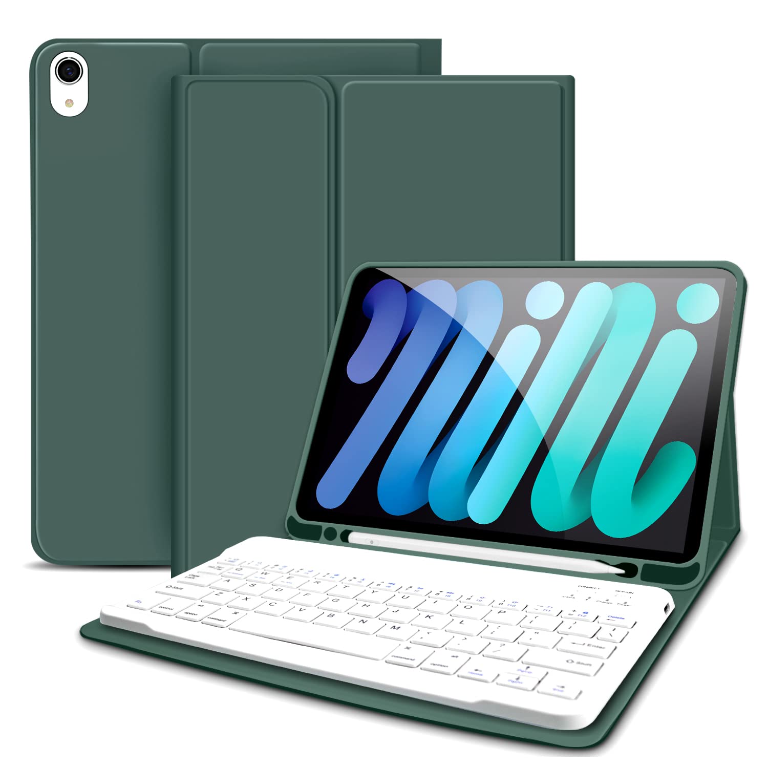 JKSML iPad Mini 6 Case with Bluetooth Keyboard (2021 8.3-inch 6th Gen) - Magnetic Trifold Cover with Pencil Holder, Auto Sleep/Wake | Dark Green | Perfect for Work, Study & Travel