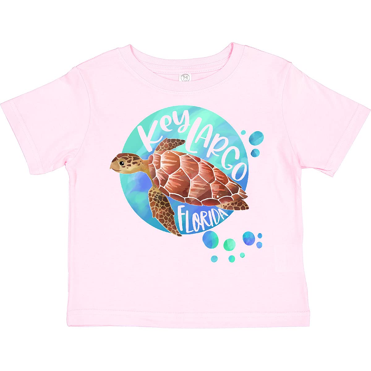 Inktastic Key Largo Florida Swimming Sea Turtle with Bubbles Toddler T-Shirt - Cute Baby Boy & Girl Cotton Tee for Beach Vacation, Pool Party & Summer Outfits