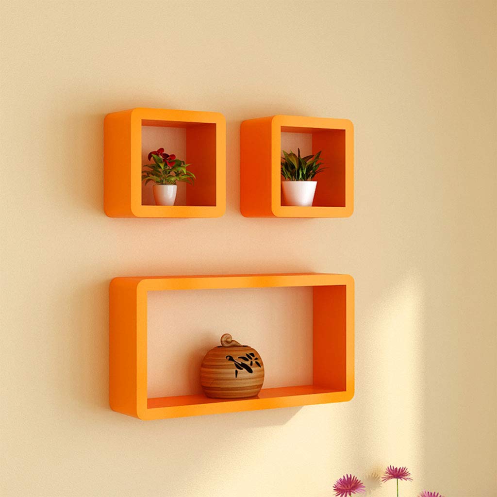 LTJTVFXQ 3-Pack Cube Floating Wall Shelves - MDF Storage Shelves for Books, CDs, DVDs & Toys - Orange - Perfect for Living Room, Bedroom & Office Organization