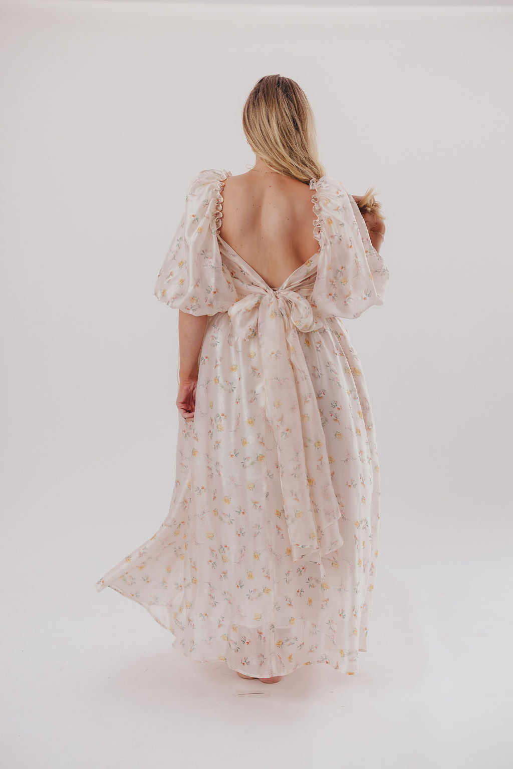 Melody Maxi Dress with Pleats & Bow Detail - Yellow Rose Floral Print | Bump Friendly Maternity Dress | Inclusive Sizing S-3XL | Perfect for Weddings, Baby Showers & Summer Vacations