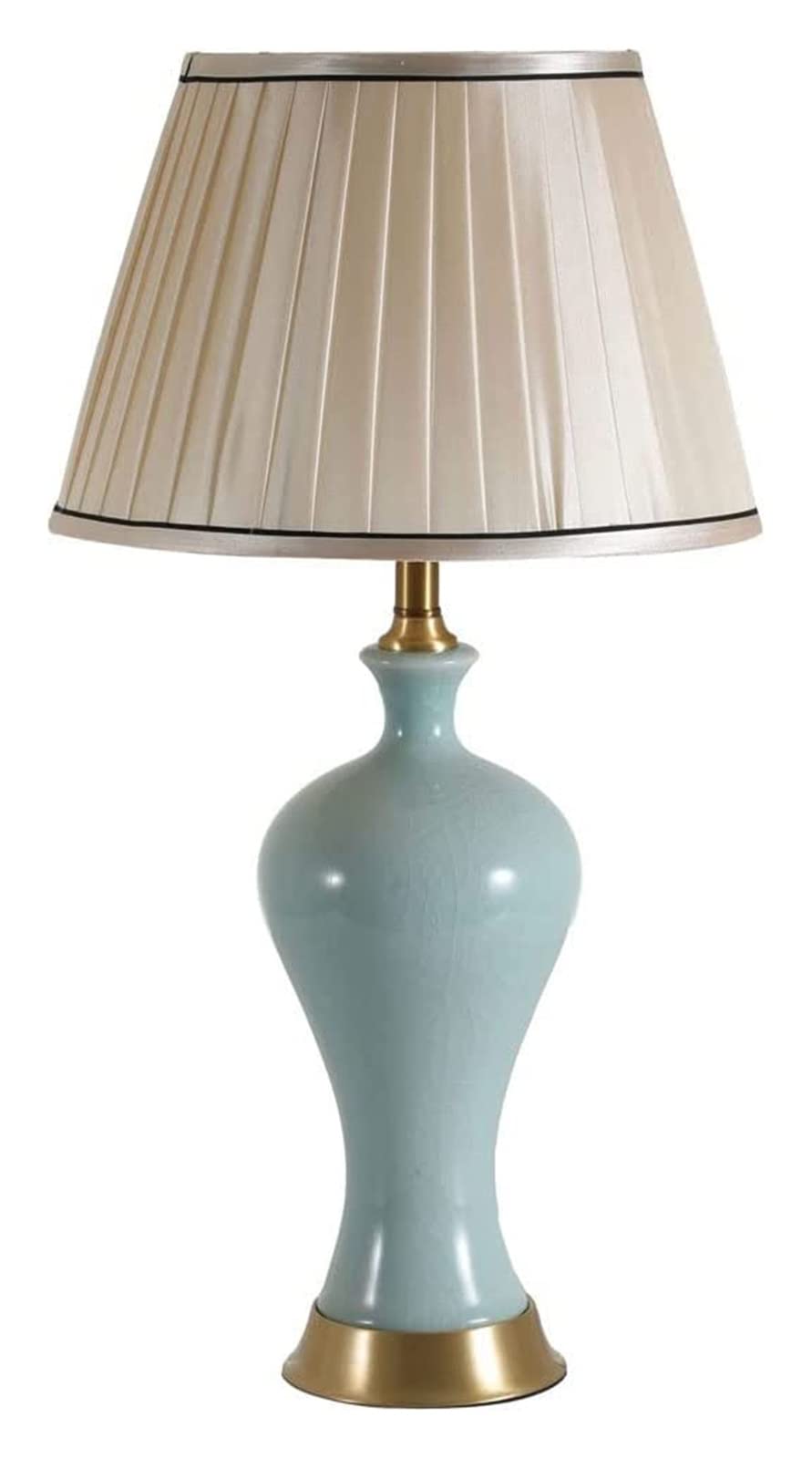 Ceramic Table Lamp with Brass Base & Fabric Lampshade - Modern Nightstand Lighting for Living Room, Bedroom, Study | Decorative Accent Lamp for Side Tables & Home Décor