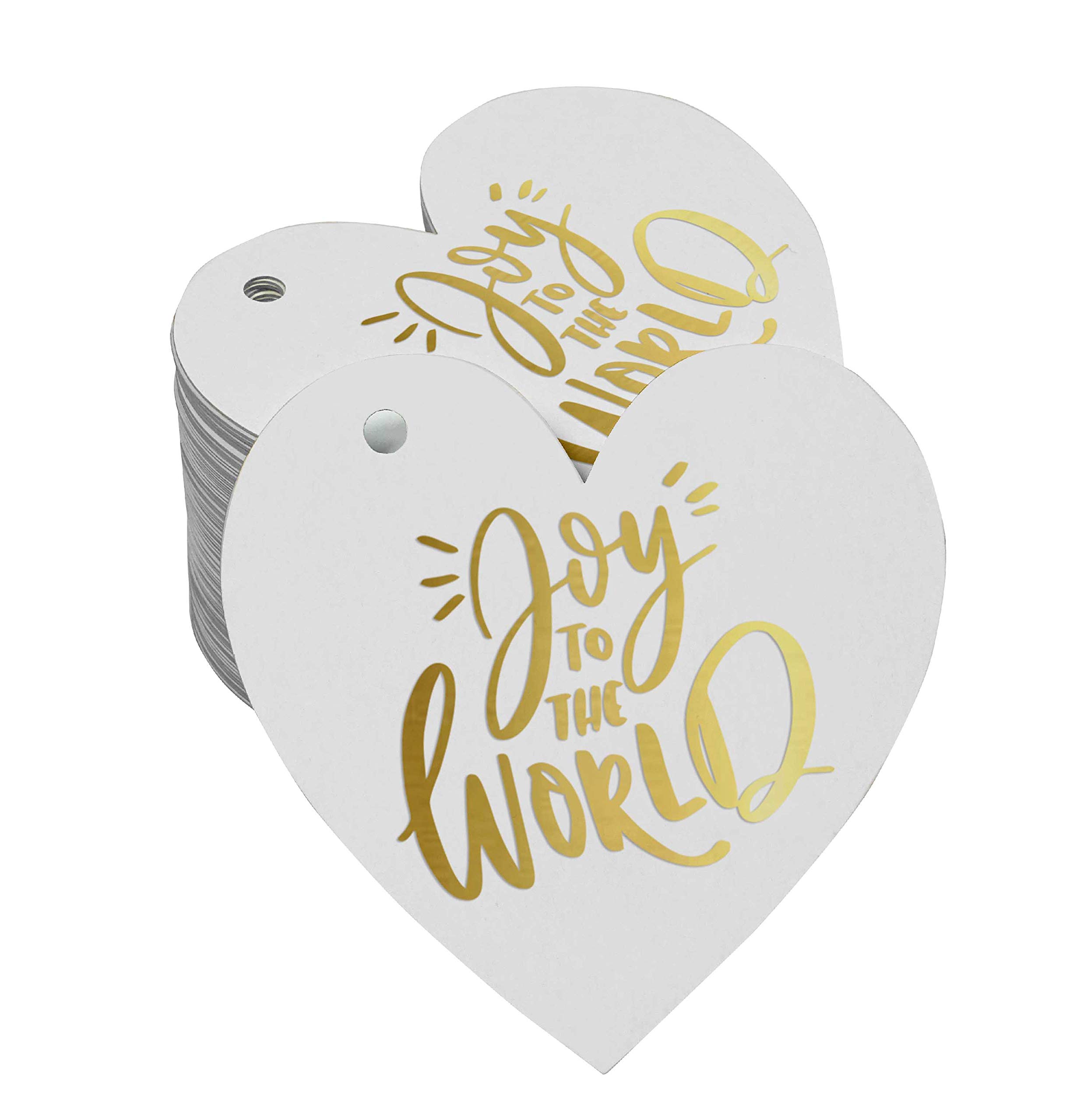 100 Pack Joy to The World Baby Shower Favor Tags - Premium Gold Foil Hanging Gift Tags for Baby Shower Decorations, Party Favors & DIY Craft Projects