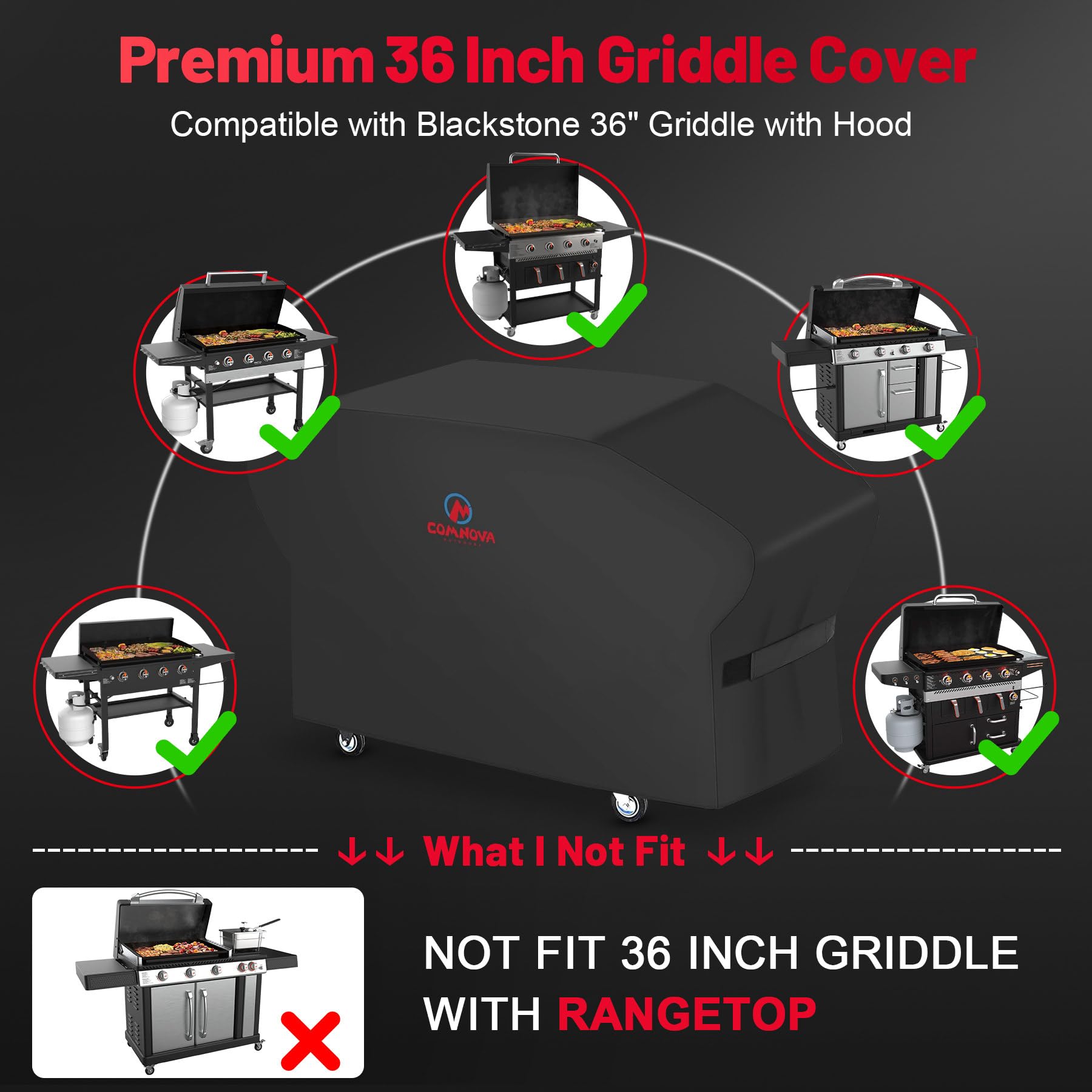 **Comnova Heavy Duty 36 Inch Blackstone Griddle Cover - 600D Waterproof BBQ Grill Cover for Blackstone Pro Series, Models 1984 & 1902 - Outdoor Cooking & Camping Protection**