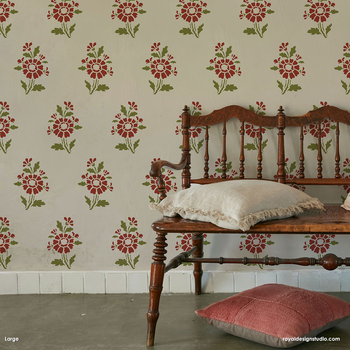 Provence Petite Floral Wall Stencil - DIY Home Decor, French Country Design for Bedroom & Living Room Wall Painting