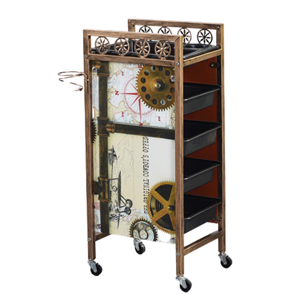 5-Tier Mobile Salon Gold Hairdressing Trolley - Retro Barber Storage Cart with Drawers, Multifunctional Styling Organizer for Beauty SPA, Hair Coloring Tool Tray & Hair Dryer Holder - Perfect for Salon Professionals & Home Hair Styling
