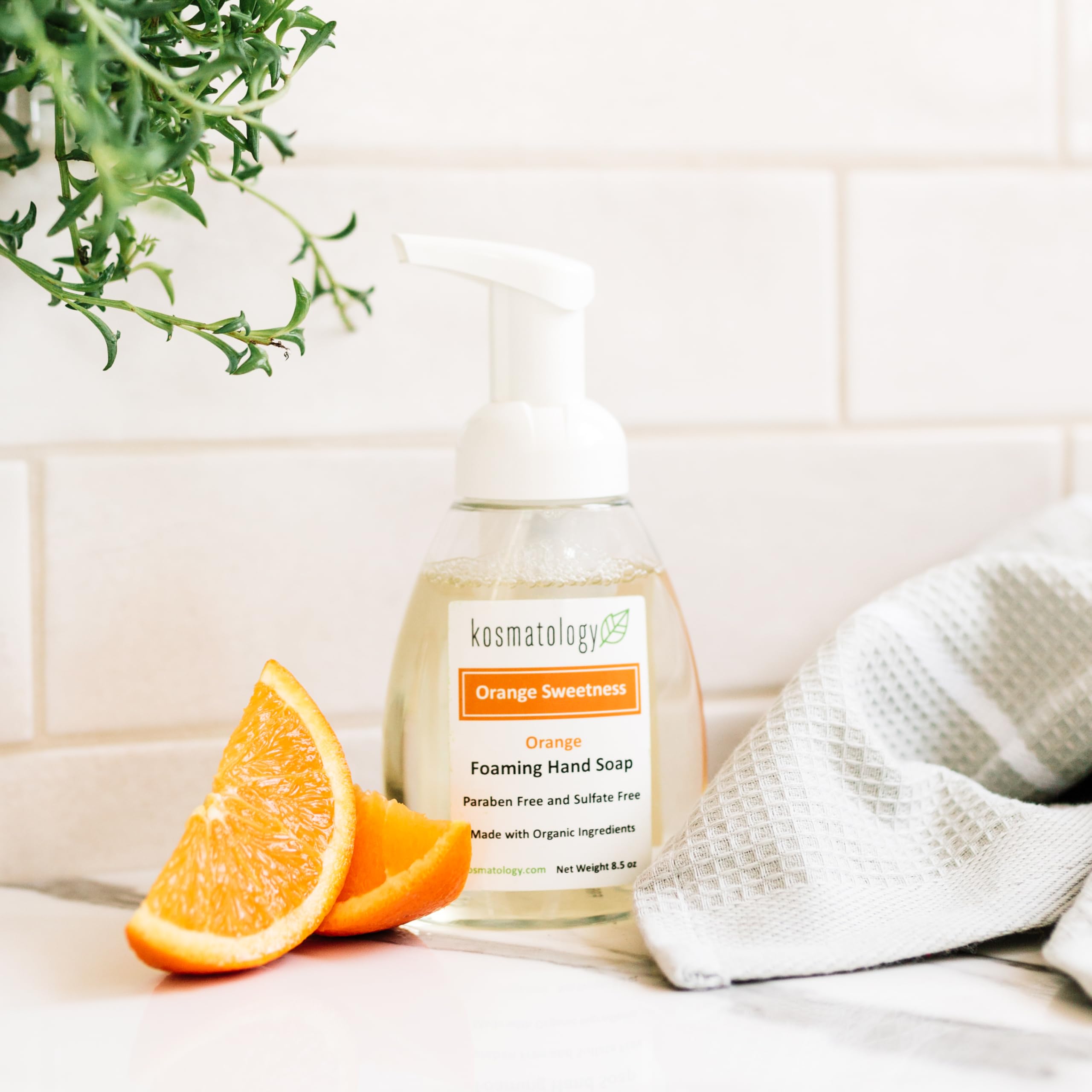 Kosmatology® Organic Foaming Hand Soap with Orange Sweetness - Moisturizing Hand Wash with Clean Ingredients & Essential Oils - 8.5 fl oz - Perfect for Kitchen, Bathroom & Gentle Skin Care