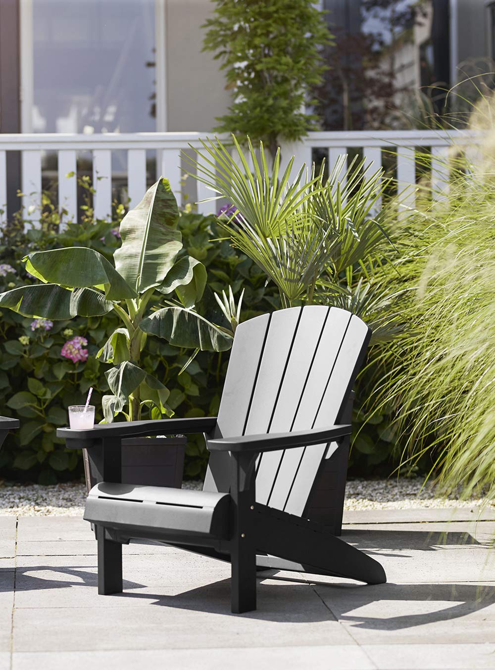 Keter Alpine Adirondack Resin Outdoor Patio Chairs with Cup Holder - Weather-Resistant Plastic Garden Furniture Set for Beach, Poolside, Fire Pit, Deck & Backyard Relaxation (Grey)