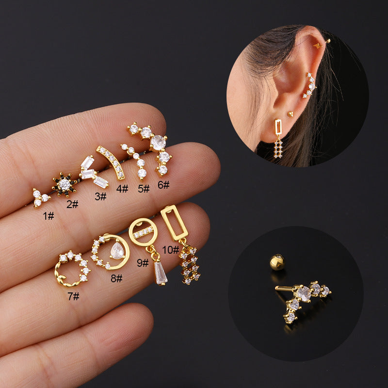 16G Geometric Daith Gold Stud Earrings for Women - 14K Gold Plated Cartilage Piercing Jewelry - Perfect for Daily Wear, Parties & Gifts | HSPJ333
