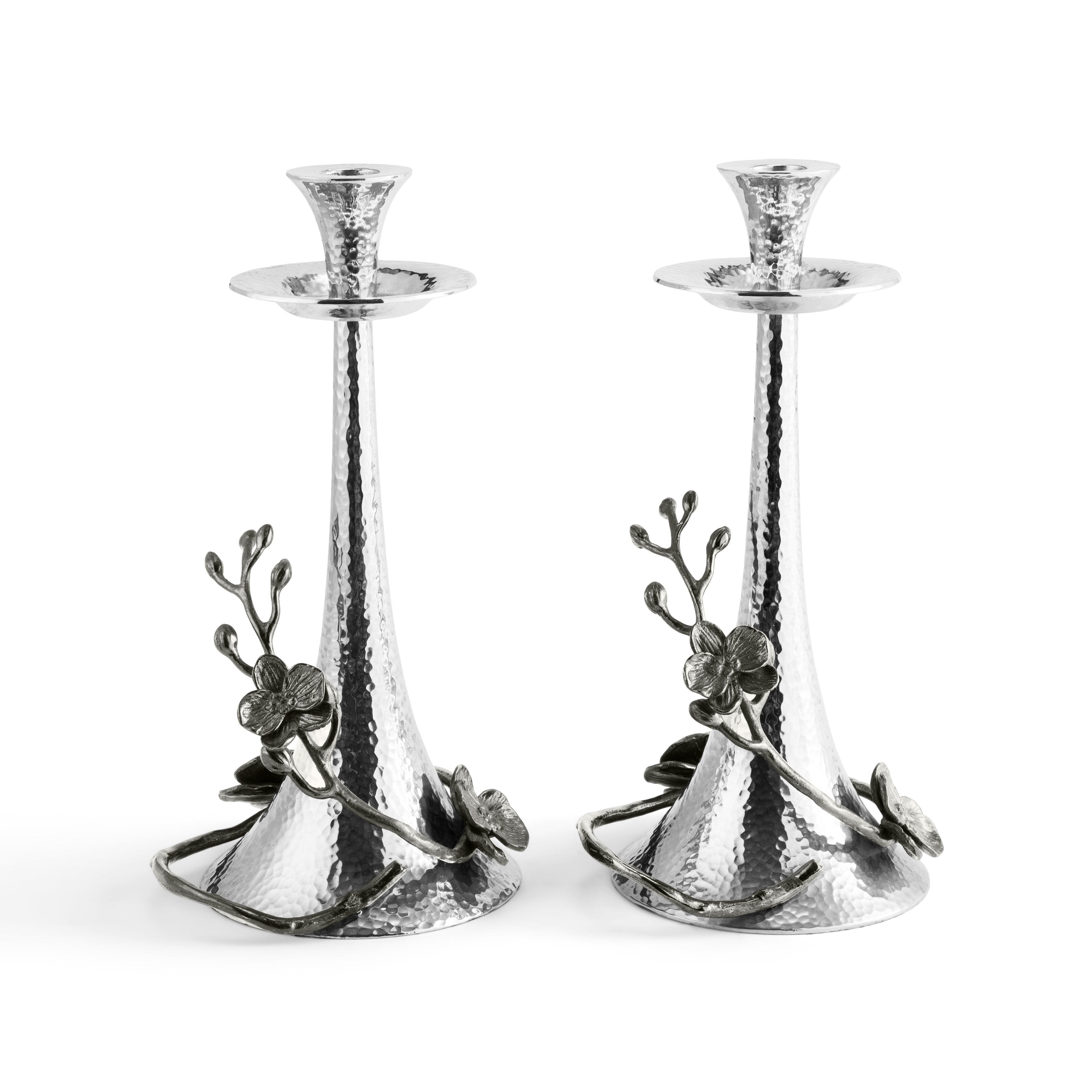 Elegant Black Orchid Candle Holders - Set of 2 Modern Home Decor for Dining Table, Wedding Centerpieces & Romantic Ambiance