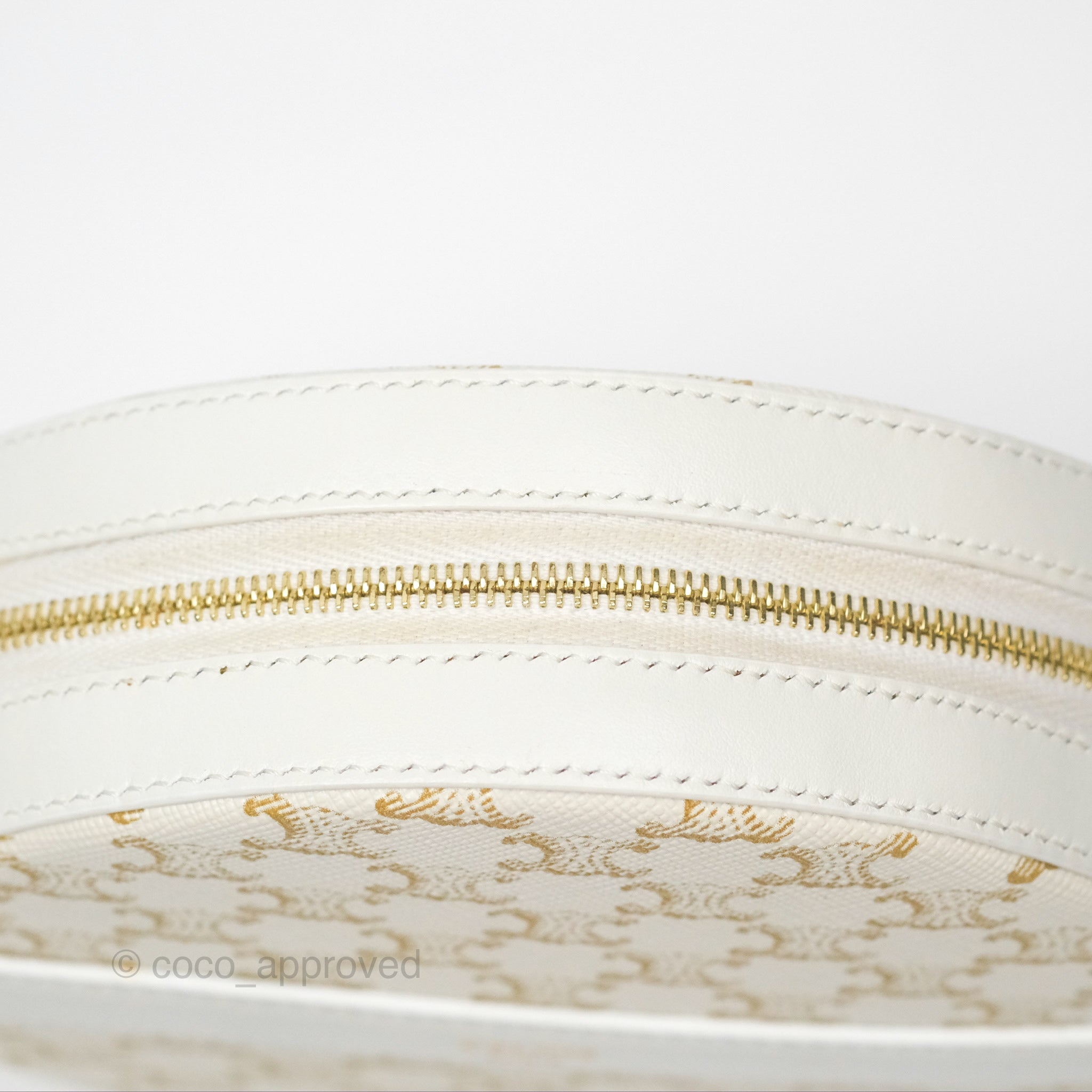 Celine Round Crossbody Bag with Strap - Triomphe Canvas & White Calfskin Leather - Perfect for Everyday Use, Work & Evening Out