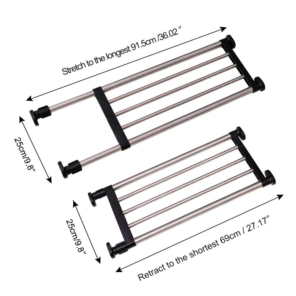 Hershii Adjustable Closet Tension Shelf - Expandable Cabinet Hanging Rod & Metal Storage Rack Organizer - DIY Wardrobe Divider for Kitchen, Bathroom, Bedroom (Black, 27.17-36.02 inches) - Perfect for Small Space Organization & Closet Storage Solutions