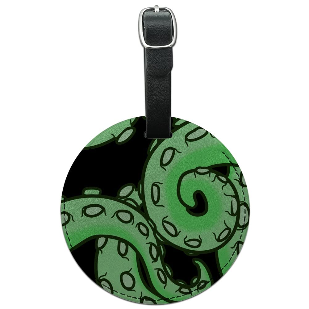 Premium Green Leather Luggage Tag with Squid Octopus Design - Durable Carry-On ID Tag for Suitcases, Backpacks & Travel Bags | Perfect for Airports, Business Trips & Vacation Travel Accessories