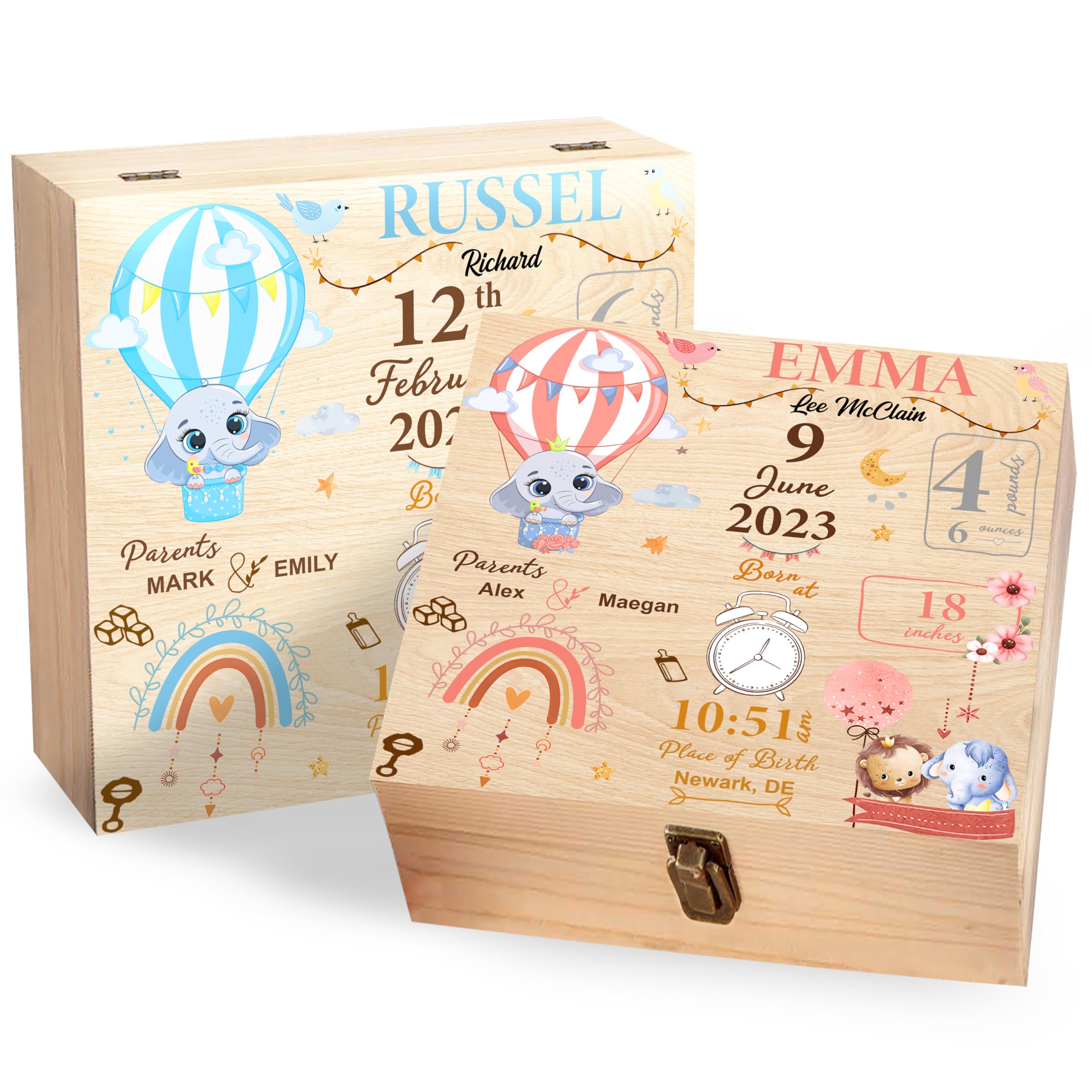 Personalized Baby Memory Keepsake Box for Newborns & Kids - Wooden Time Capsule Box to Store First Photos, Locks & Mementos (Style 2) | Perfect Baby Shower Gift & 1st Birthday Present for Boys & Girls