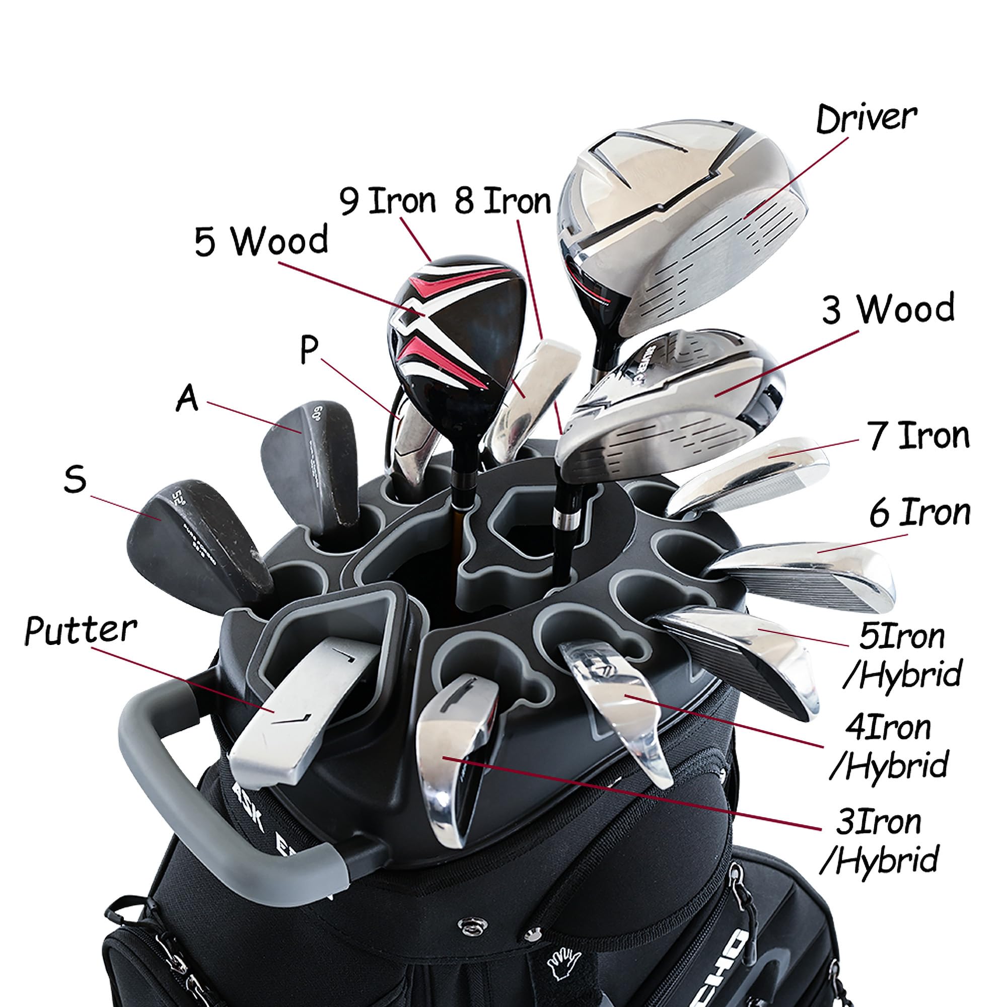 ASK ECHO 2024 Premium T-Lock Golf Cart Bag with 14-Way Organizer Divider Top - Lightweight Golf Bag with Comfortable Handles & Waterproof Rain Cover - Perfect for Men Golfers on Course or Driving Range