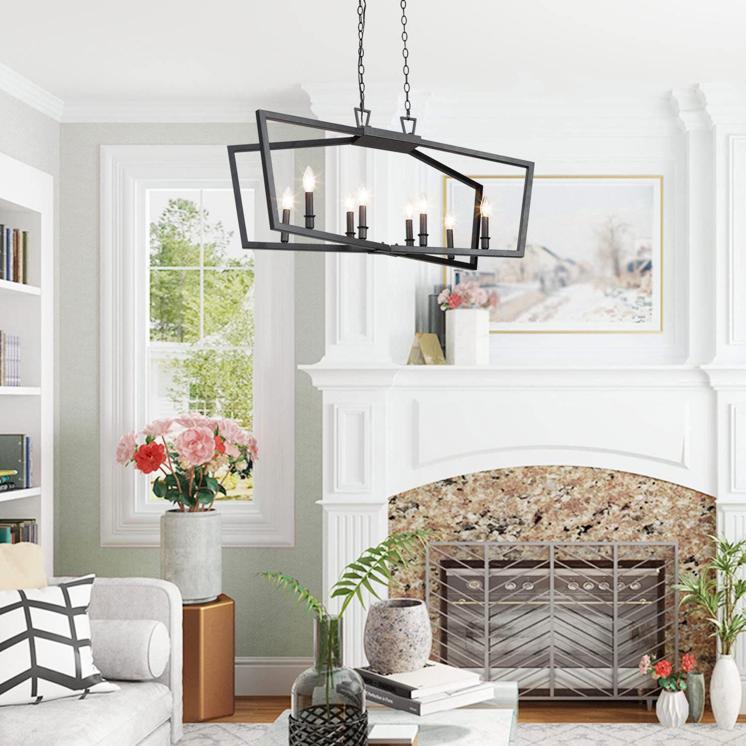 Modern Black Wrought Iron Chandelier - Elegant Dining Room & Kitchen Island Lighting Fixture for Home Decor | Perfect for Farmhouse, Rustic or Contemporary Interior Design