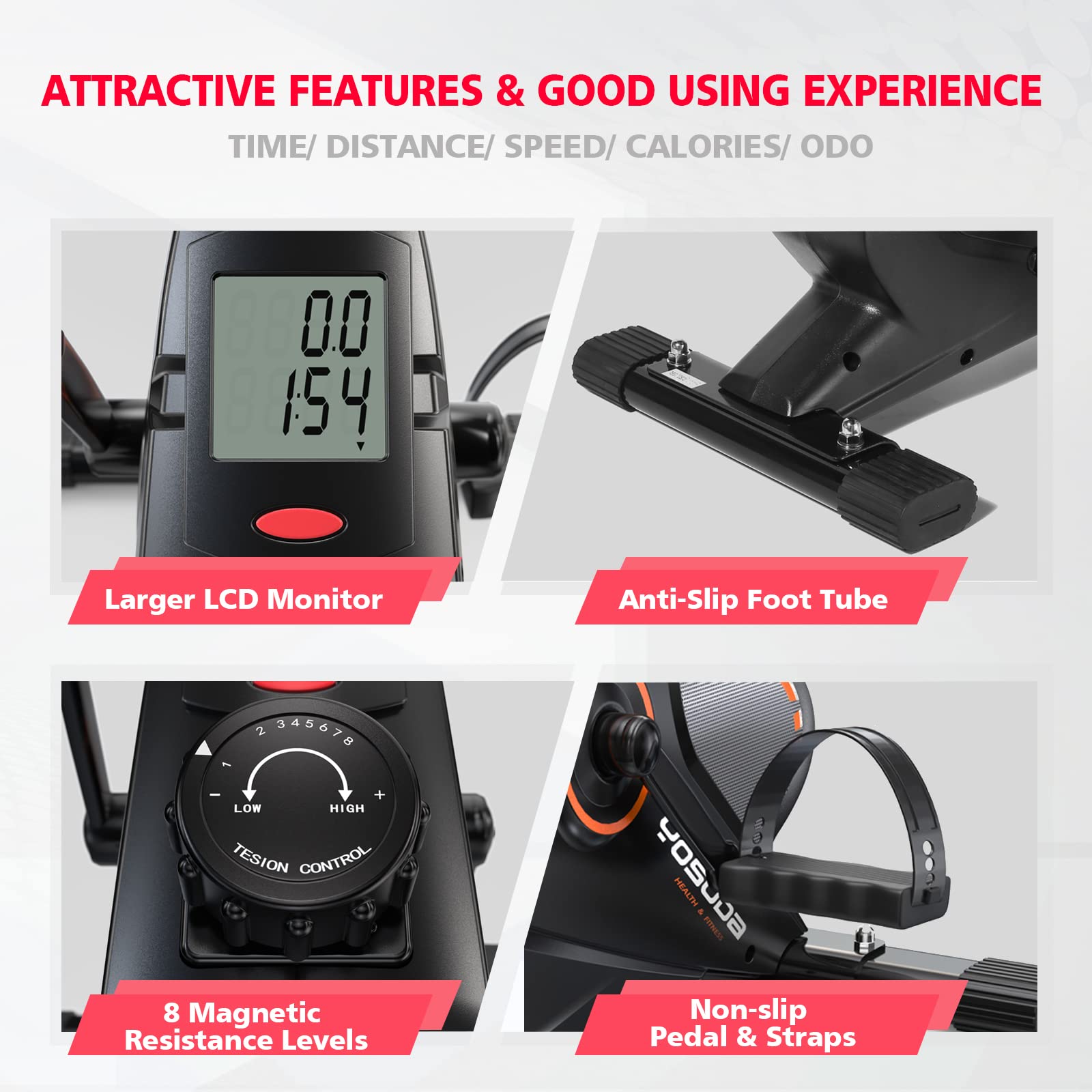 YOSUDA Magnetic Under Desk Bike Pedal Exerciser - Mini Exercise Bike for Arm & Leg Workouts, Compact Desk Pedal Bike for Home & Office Use - Stay Active While Working or Watching TV