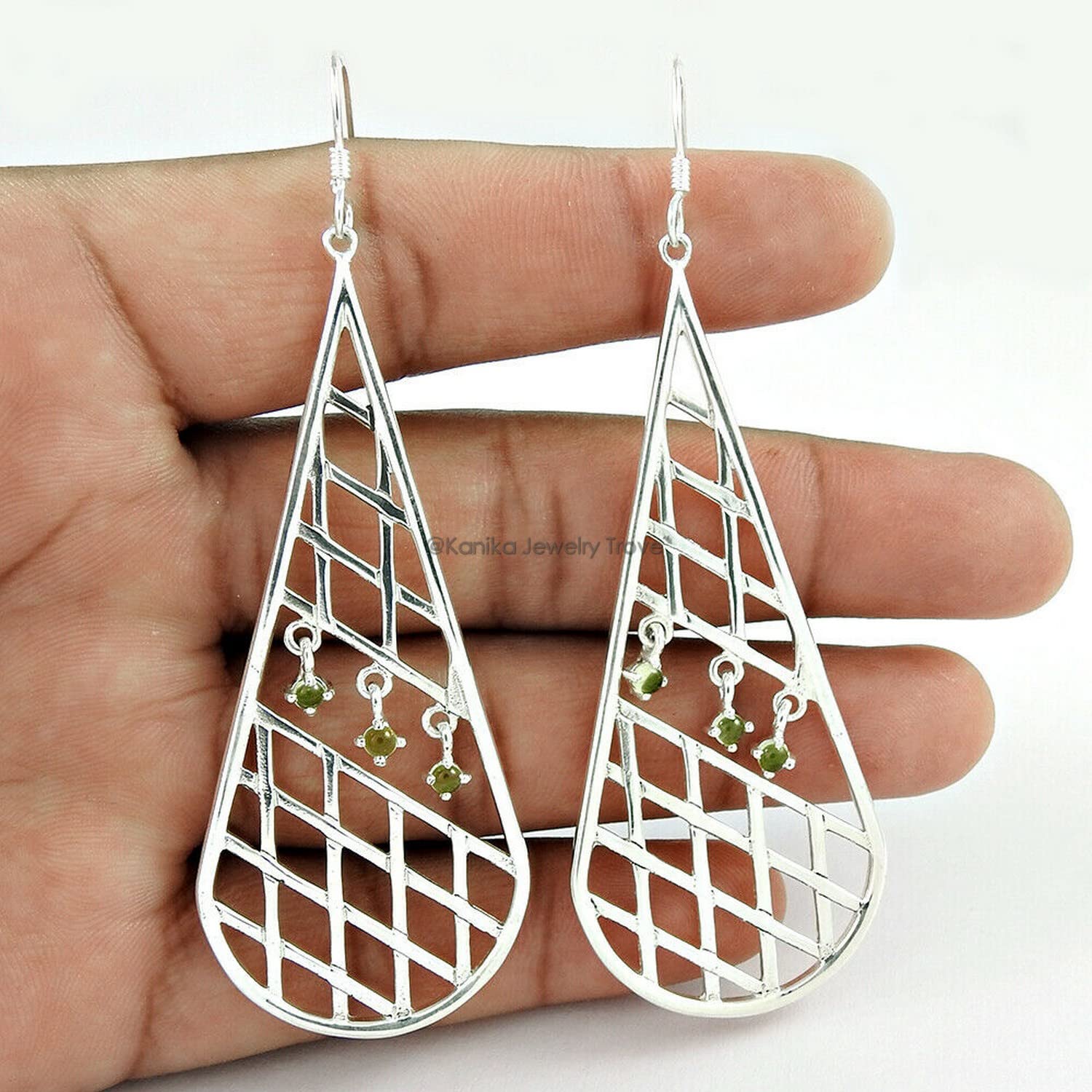925 Sterling Silver Handmade Dangle Hook Earrings with Filigree Natural Peridot Gemstone - Elegant Women's Jewelry for Parties, Weddings & Special Occasions