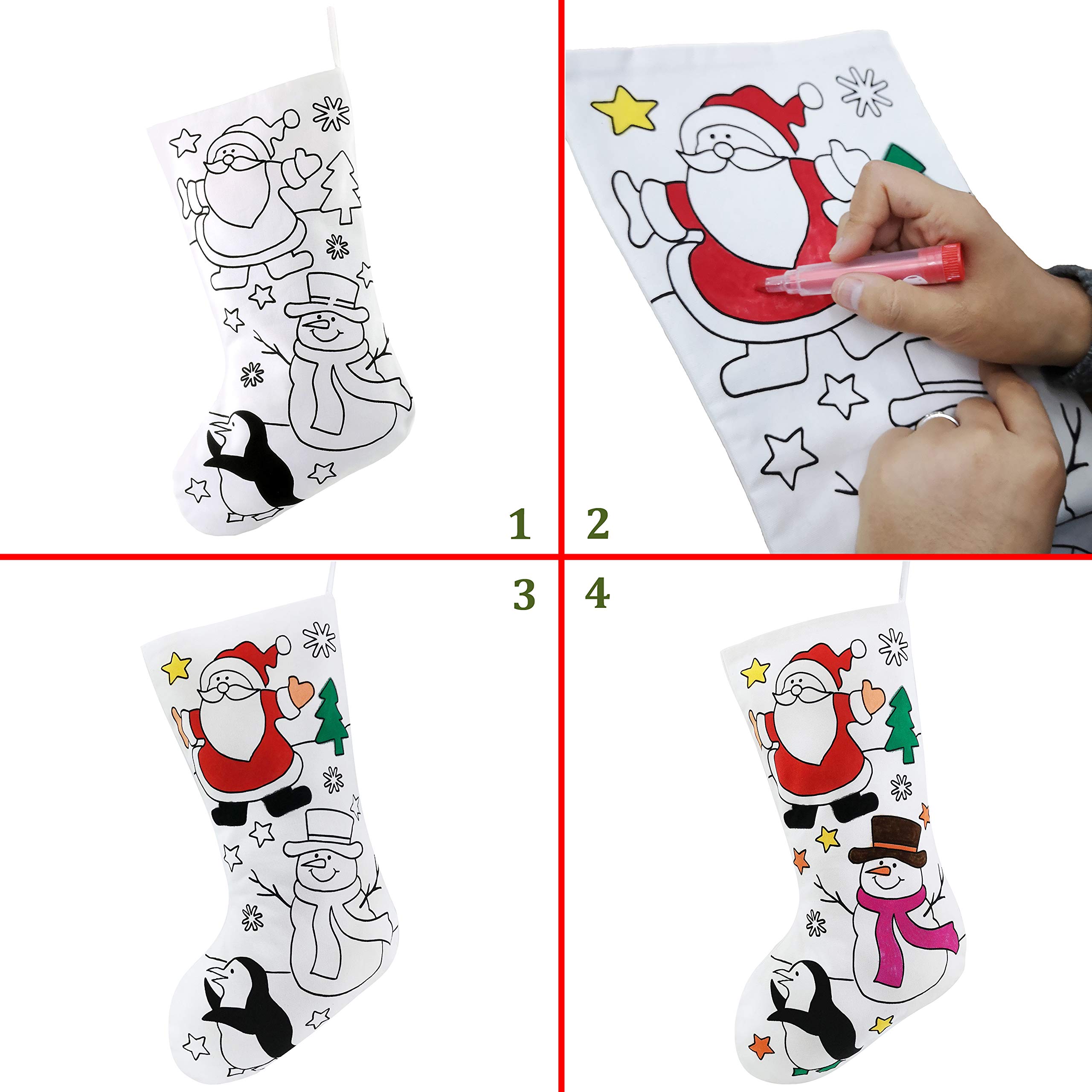 WEWILL 18 Inch DIY Christmas Stockings - Personalized Xmas Stocking Kit for Kids, Family & Friends - Creative Holiday Gift Bag with Santa, Snowman, Reindeer & Penguin Designs - Perfect for Home Decor, Christmas Parties & Festive Family Activities (Set of 3)