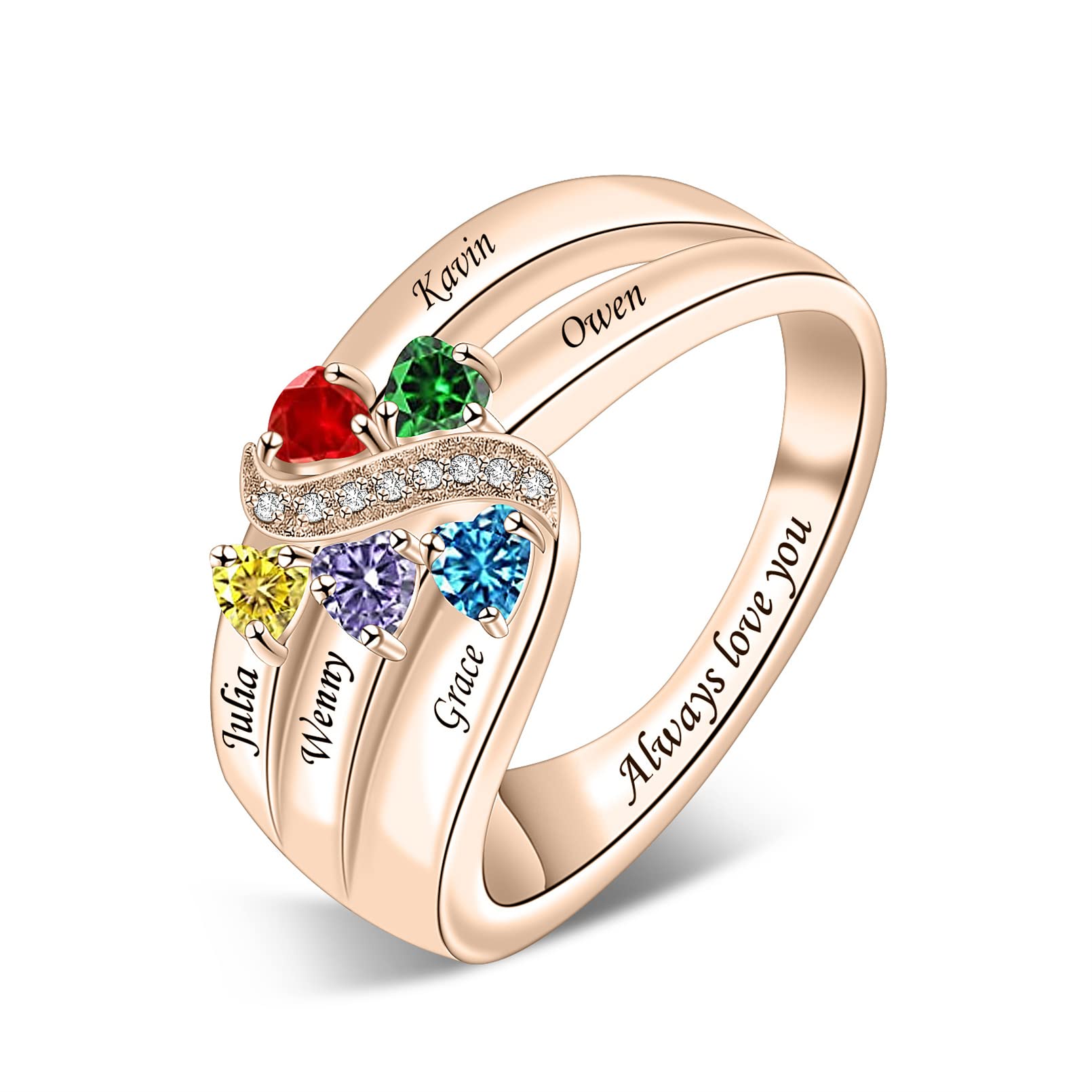 Personalized Mothers Ring with 1-6 Birthstones | 925 Sterling Silver Custom Engraved Mom Ring | Family Jewelry Gift for Women, Wife, Grandma | Perfect for Mother's Day, Birthday, Anniversary & Special Occasions