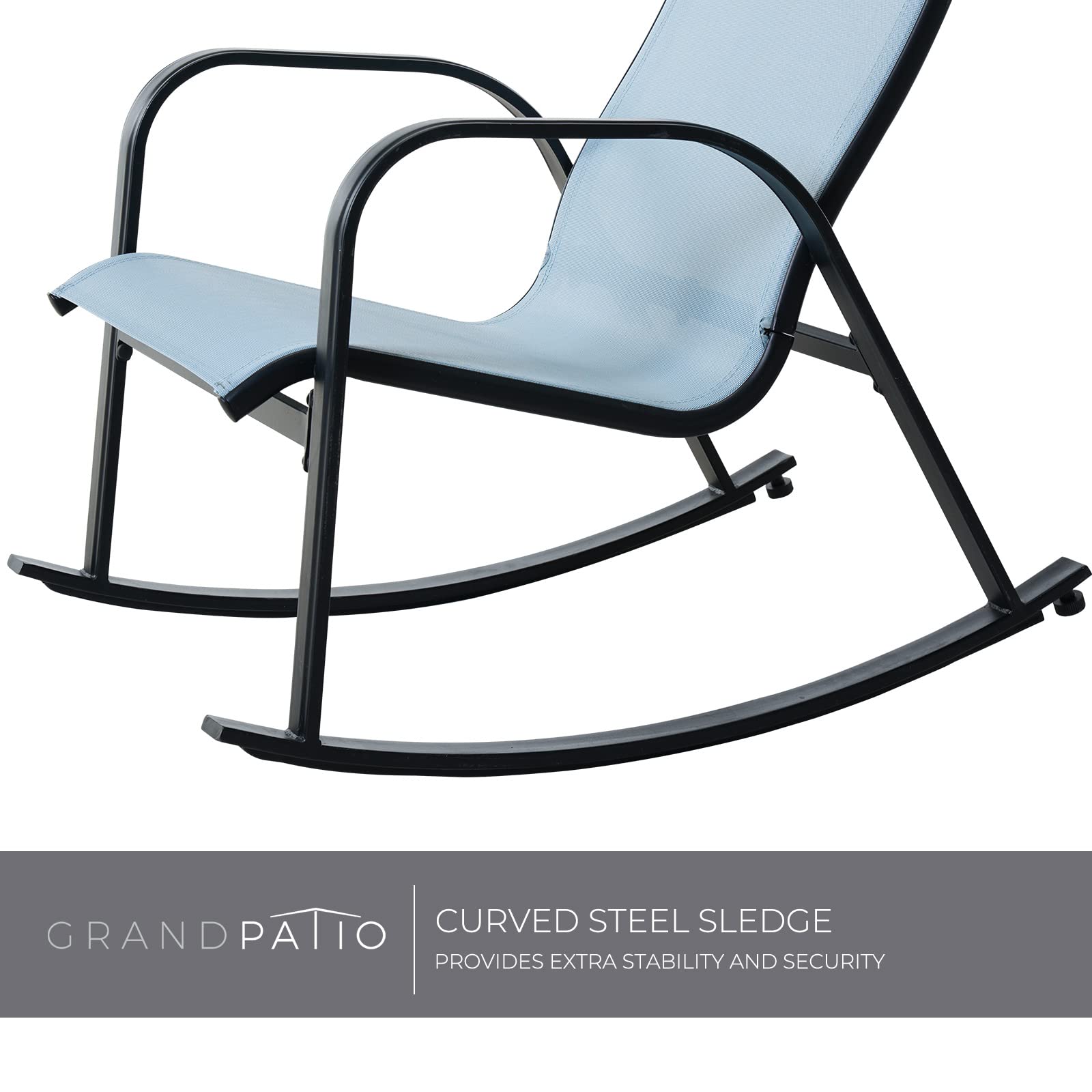 Outdoor Mesh Sling Rocking Chair - Comfortable Patio Rocker for Front Porch, Garden, Backyard & Poolside Relaxation - Breathable Blue Weather-Resistant Design