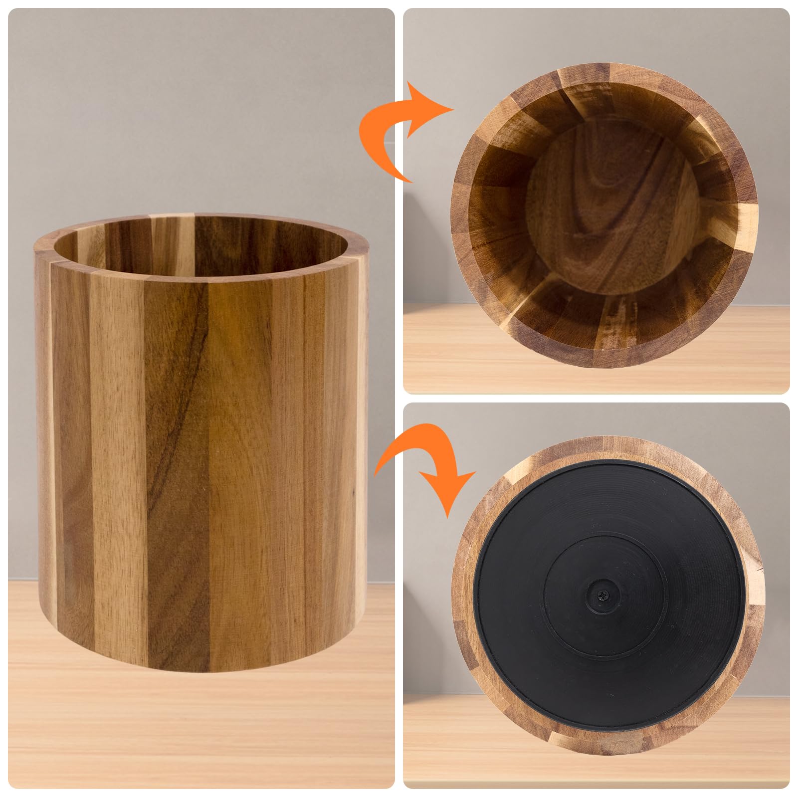 360° Rotating Acacia Wood Utensil Holder - 7.2
