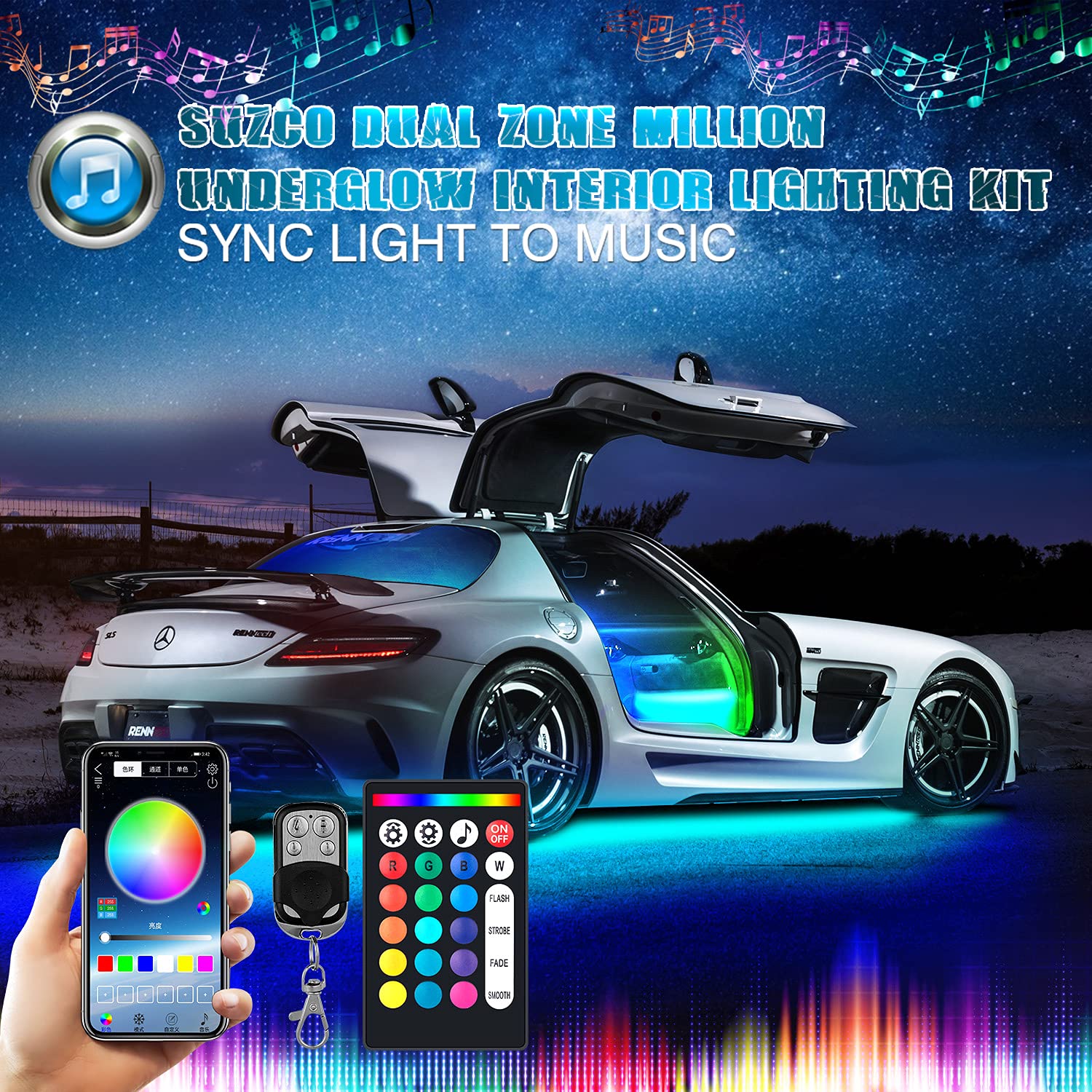 8Pods RGB LED Rock Underglow Underbody Wheel Light Kit with APP/RF/IR Control - Dual-Zone Interior Lighting, Music Sync, Waterproof 12V for Cars, Trucks, SUVs & ATVs - Perfect for Off-Roading, Car Shows & Night Cruising
