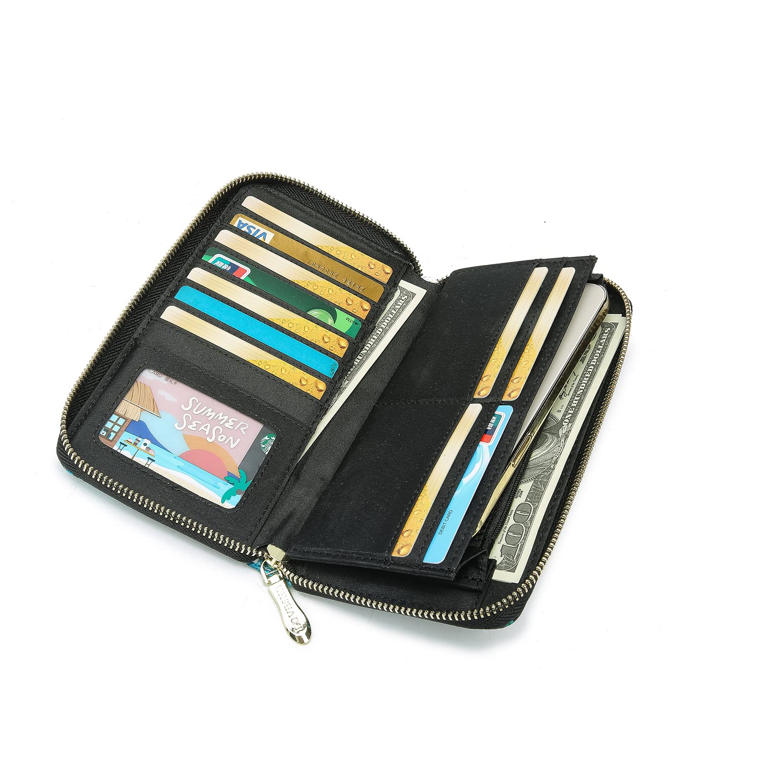RFID Blocking Women's Wallet - Slim Bifold Zipper Purse with Credit Card Slots & ID Window, Large Capacity Travel Clutch for Everyday Use, Shopping and Business Trips