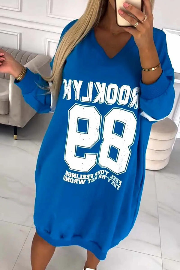 Stylish Sporty Jersey Mini Dress with Long Sleeves & Pocket - Digital Print Fashion for Women | Perfect for Gym, Casual Outings & Streetwear