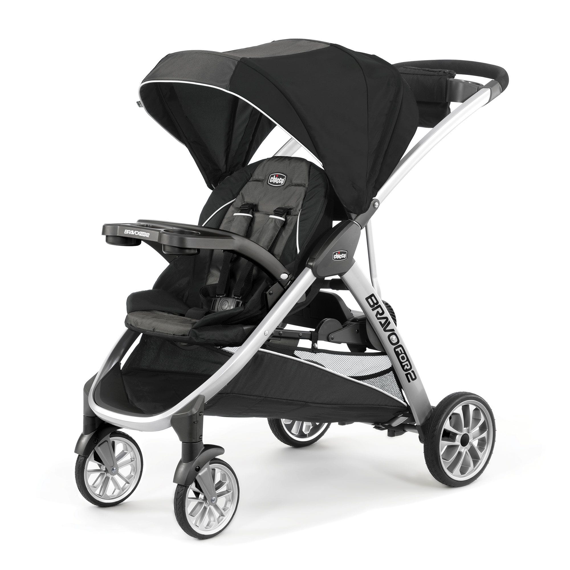 Chicco BravoFor2 Standing/Sitting Double Stroller - Lightweight Iron Frame for Twins & Siblings - Perfect for Shopping, Travel & Outdoor Adventures