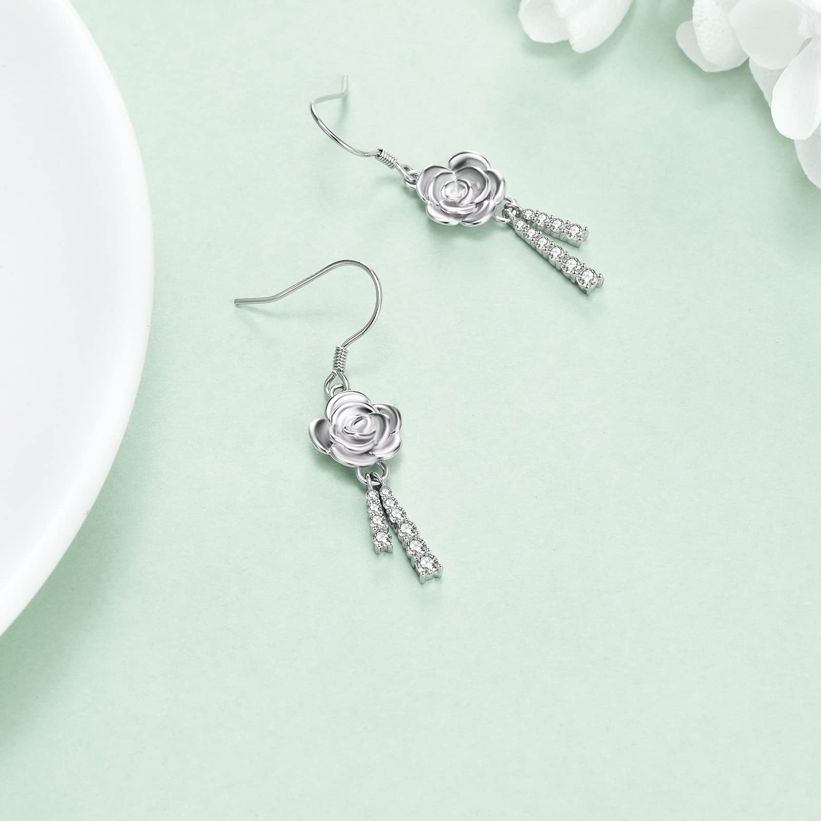 925 Sterling Silver Rose Flower Dangle Earrings for Women | Elegant Floral Jewelry Gift for Birthday, Anniversary & Special Occasions | Perfect for Weddings, Date Nights & Formal Events
