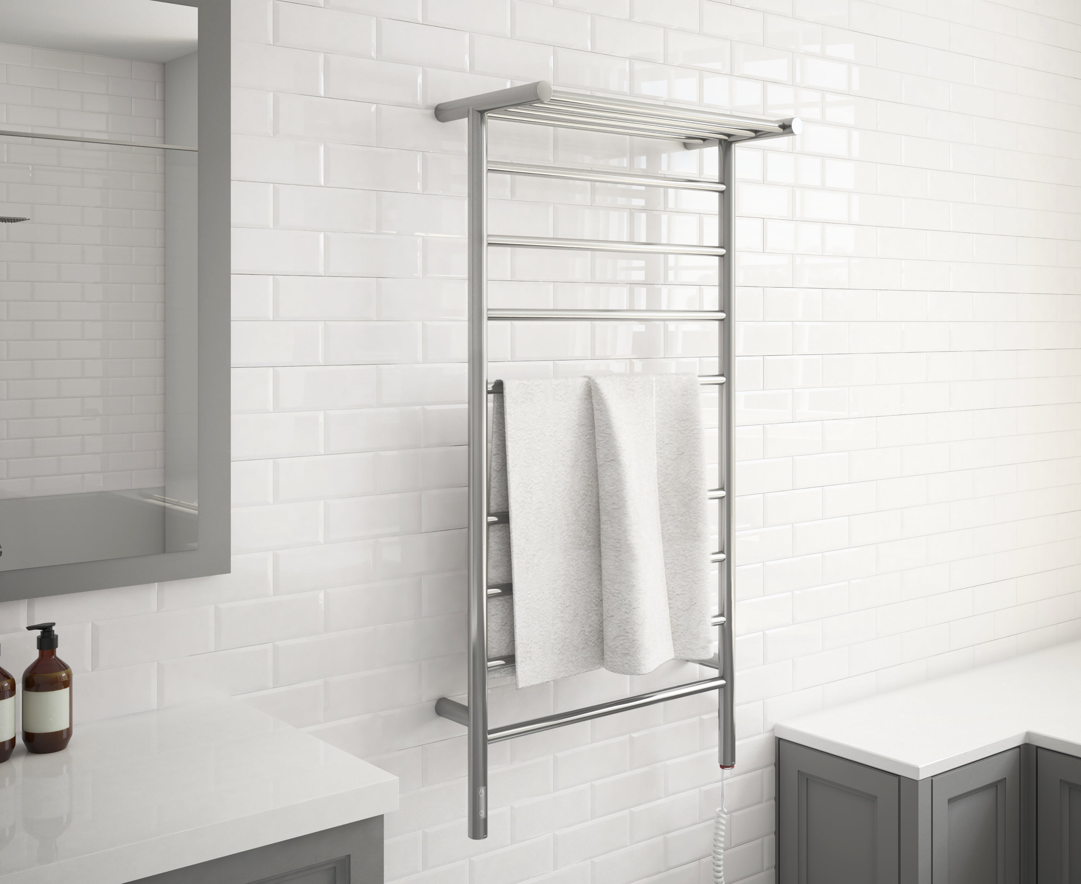 Piazzo OBT 8 Bar Dual Wall Mount Towel Warmer with Integrated Timer - Polished Stainless Steel Bathroom Heater for Spa, Hotel & Luxury Home Use