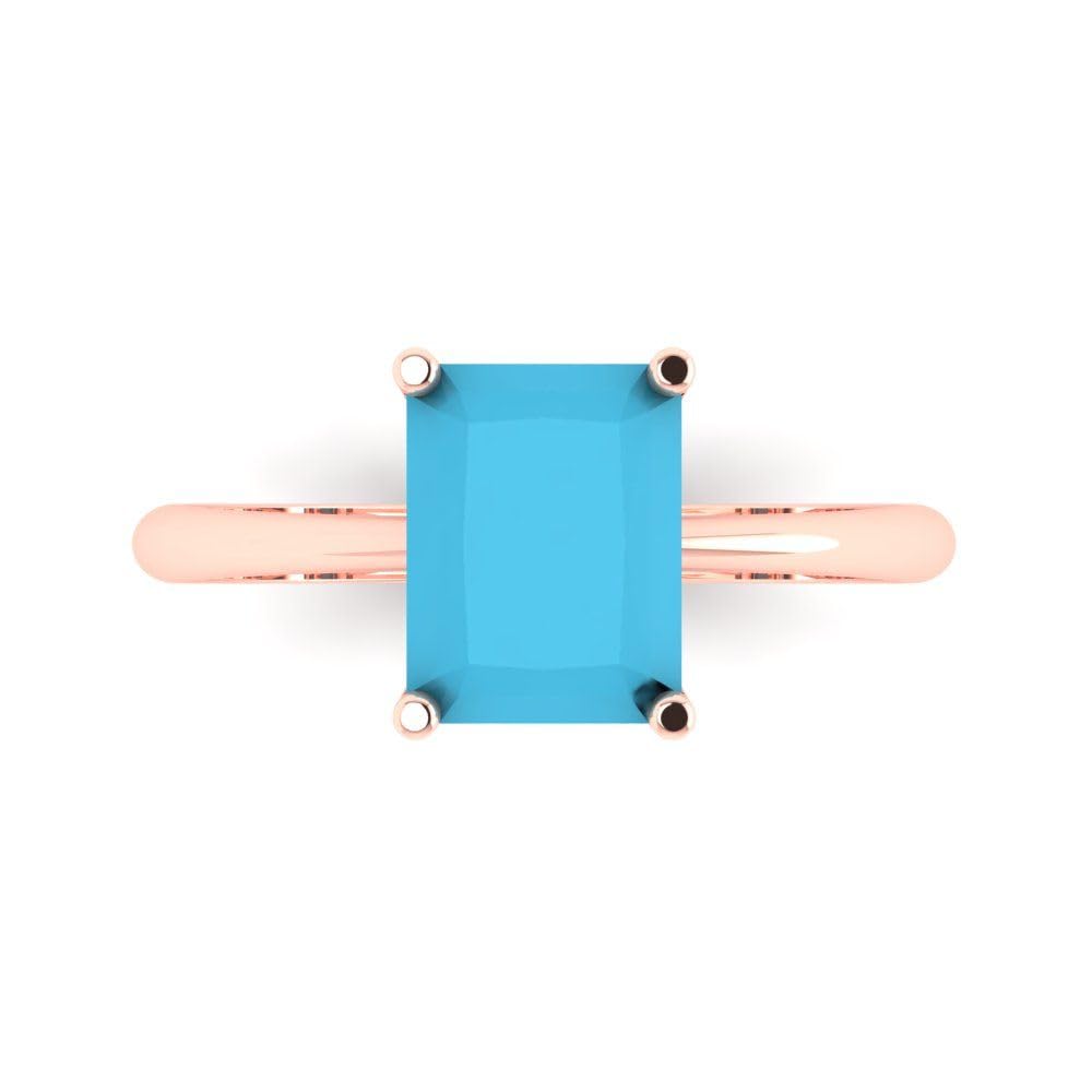 2.5ct Radiant Cut Solitaire VVS1 Blue Turquoise Engagement Ring - 14k Rose Gold Wedding Band for Women | Anniversary, Proposal, Bridal Jewelry Gift